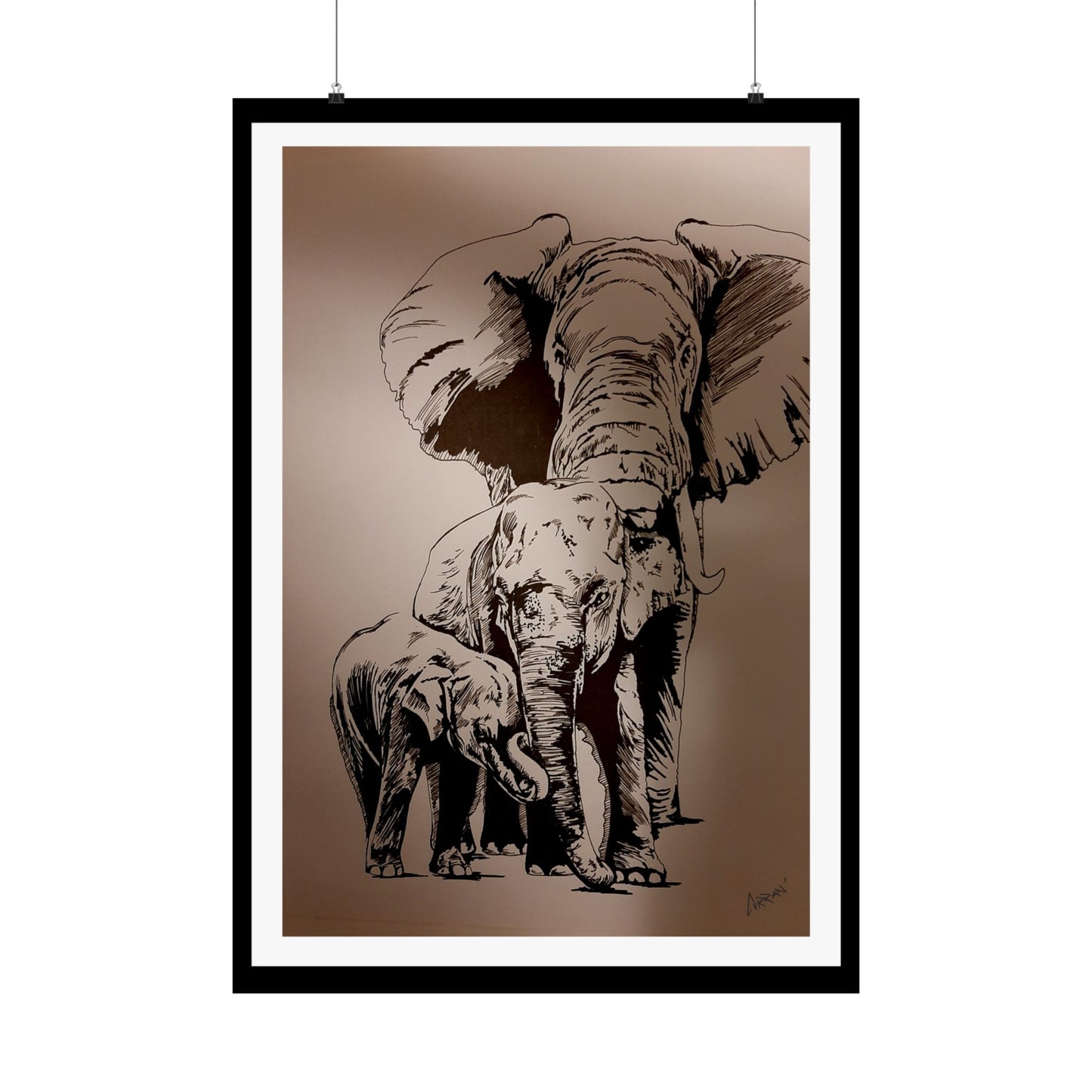 Elegant Elephant Family Satin Poster - 300gsm Art Print