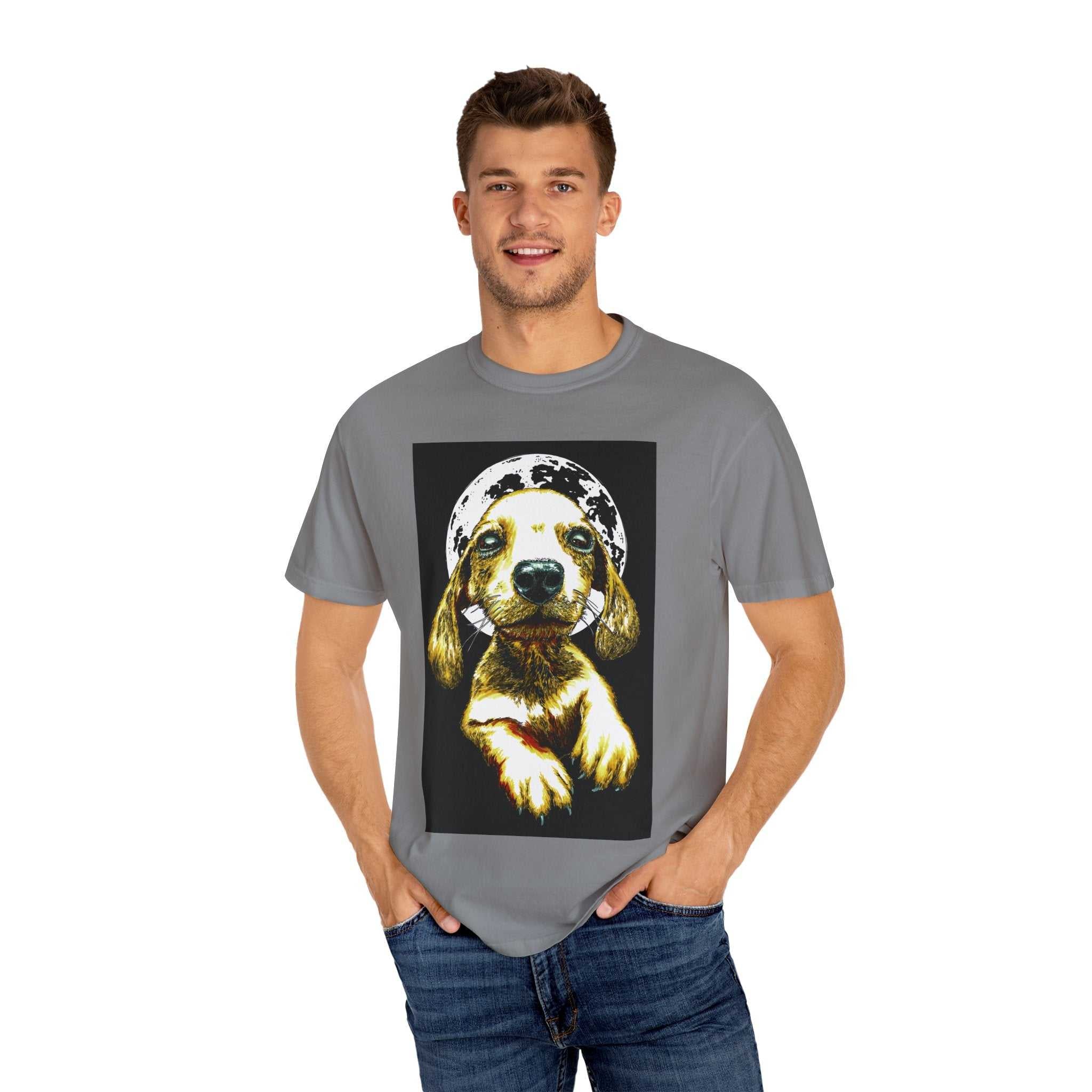 Shop our exclusive Unisex Garment-Dyed T-Shirt, Original Hand-Painted Puppy Art. Elevate your wardrobe with this unique piece!