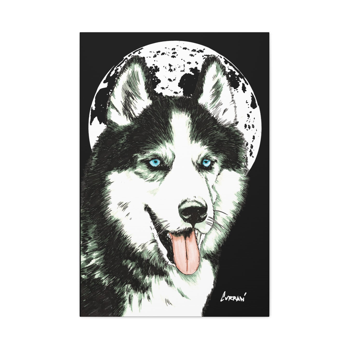 Siberian Husky Canvas Wall Art - Moonlit Dog Decor