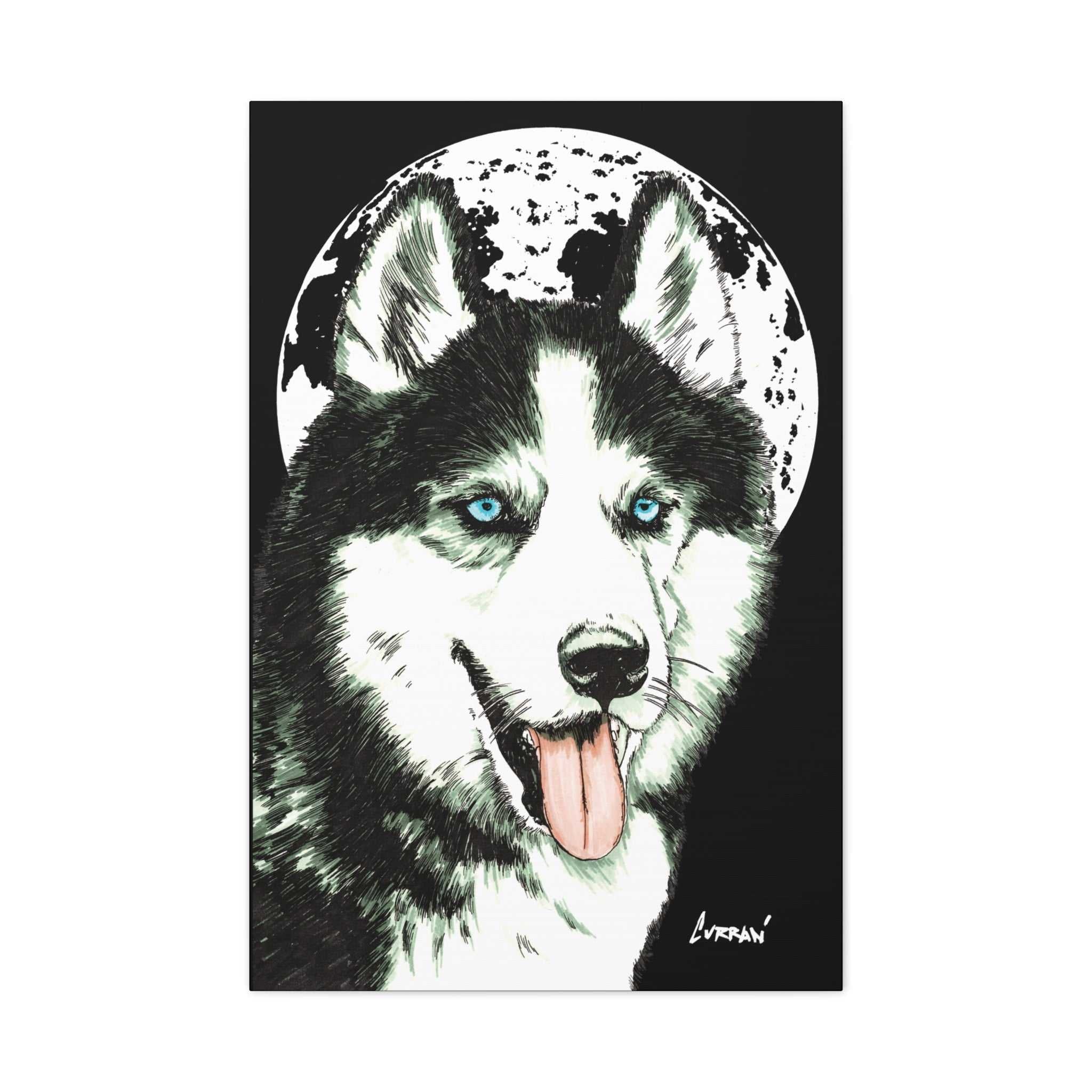 Transform your space with Siberian Husky Canvas Wall Art - Moonlit Dog Decor. Add a touch of mystery and beauty to your walls today!