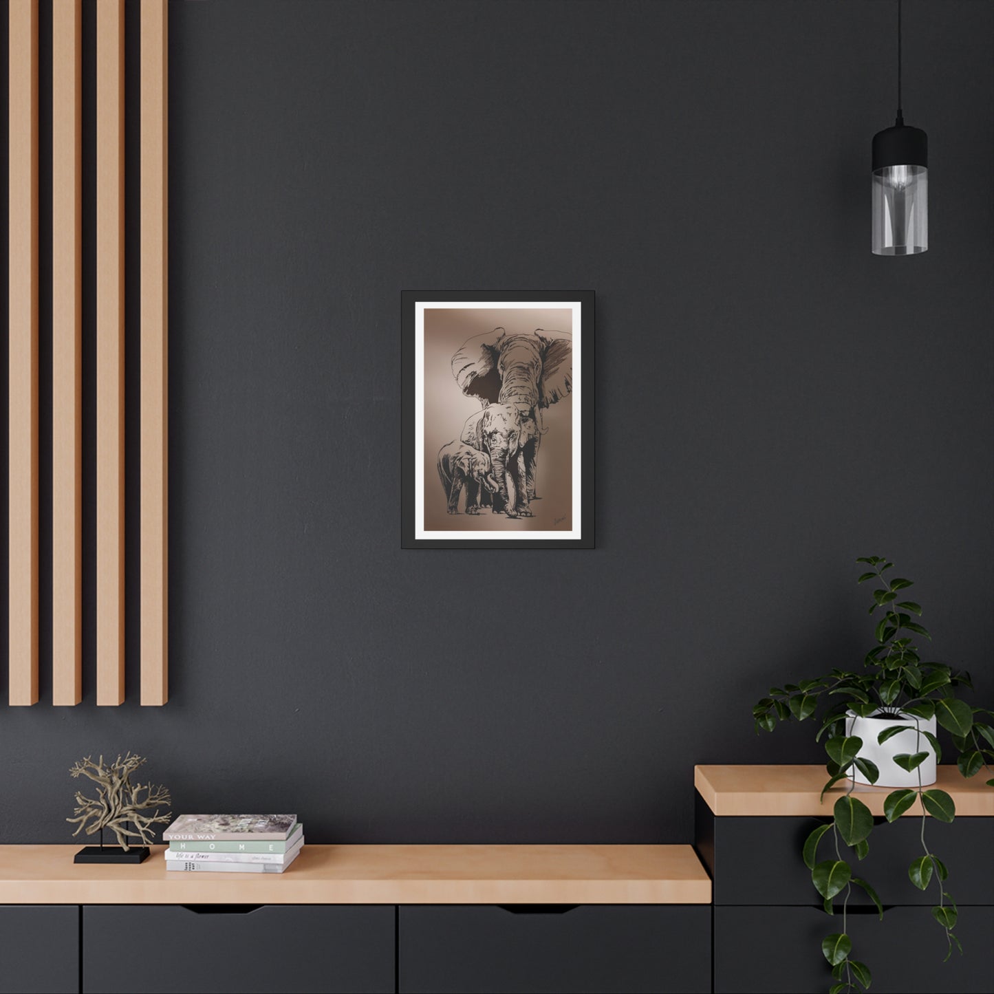 Title: Elephant Family Wall Art, Elephant Print, Wildlife Art, Hand-Drawn Elephant, Safari Wall Decor, Animal Lover Gift, Nature Art. Printed on Matte Canvas, Stretched, 1.25"