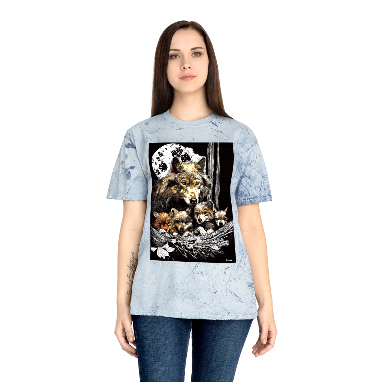 Moonlit Wolf Family Unisex Color Blast Shirt Nature Lover Gift