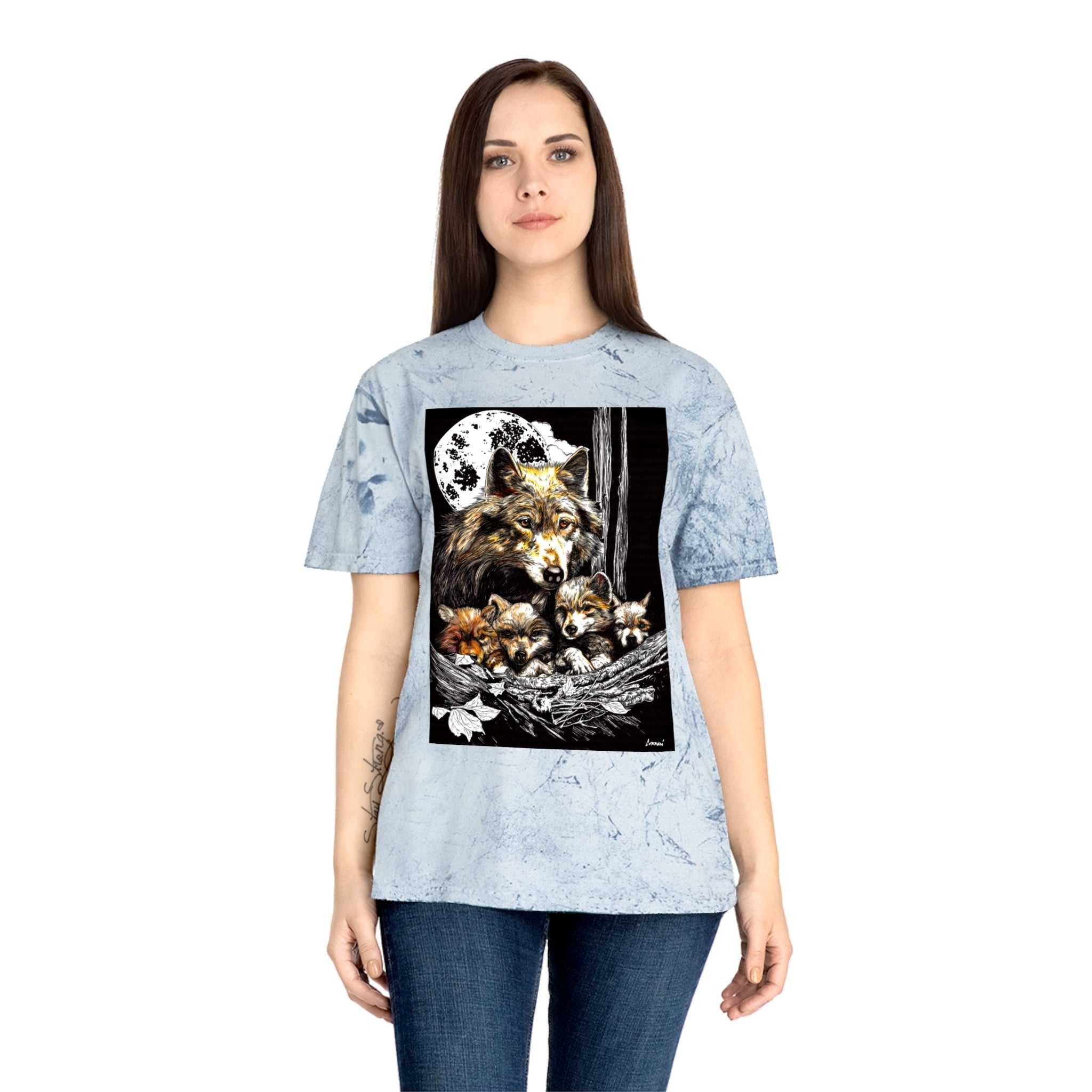 Moonlit Wolf Family Unisex Color Blast Shirt Nature Lover Gift