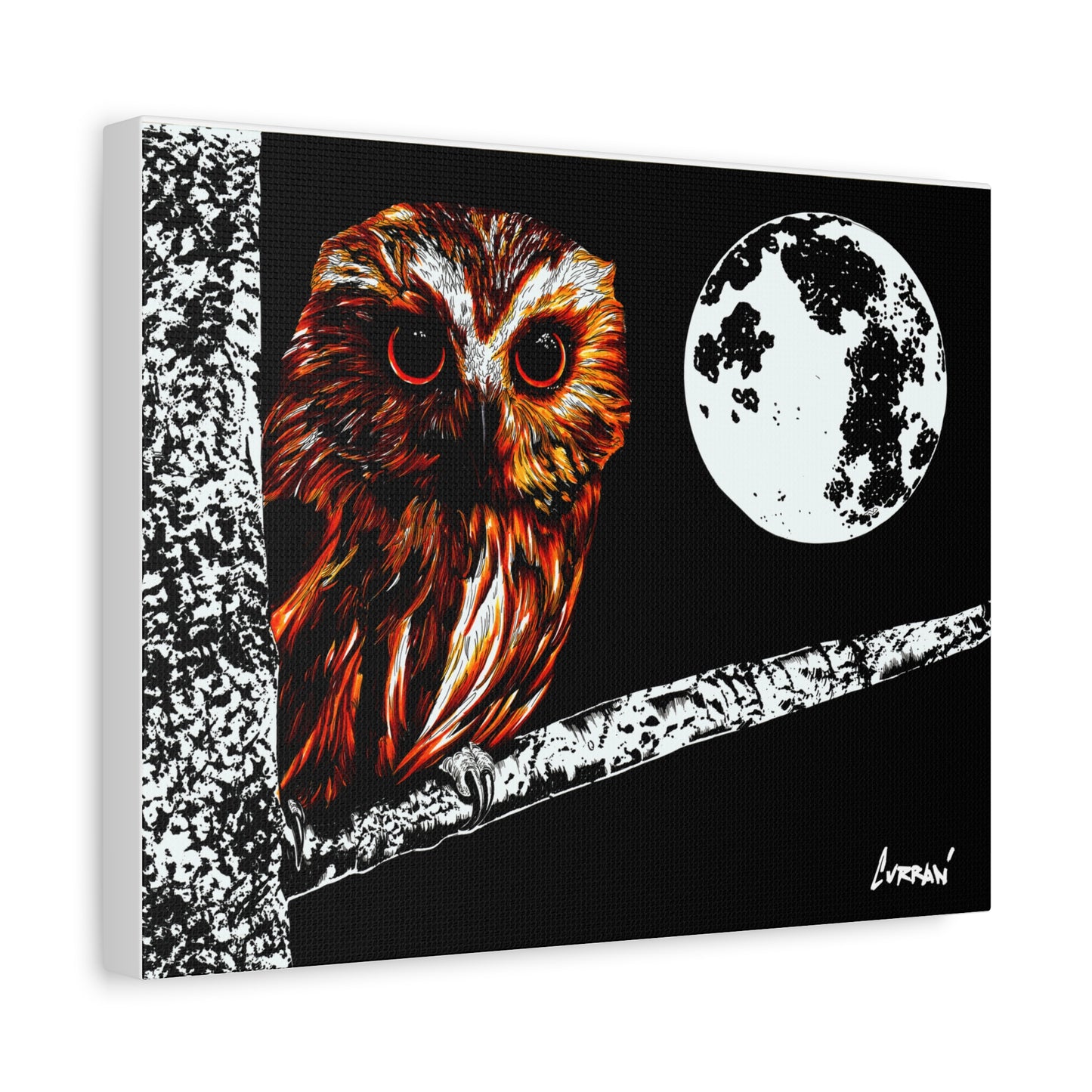 Owl in a Tree, Print of my Original hand drawn art printed on stretched canvas of an Owl in a Tree