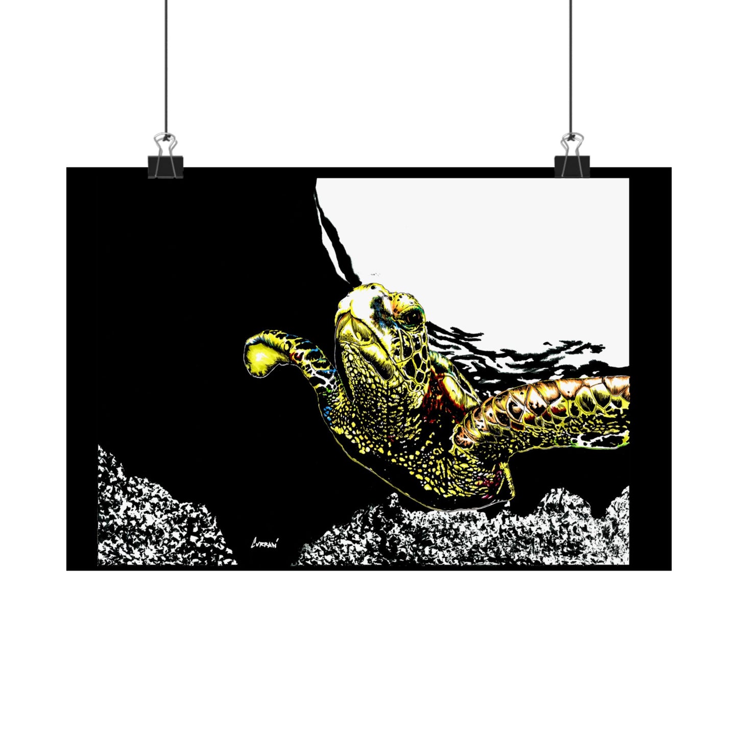Underwater Turtle Satin Poster - Vibrant Ocean Decor for Marine Life Enthusiasts