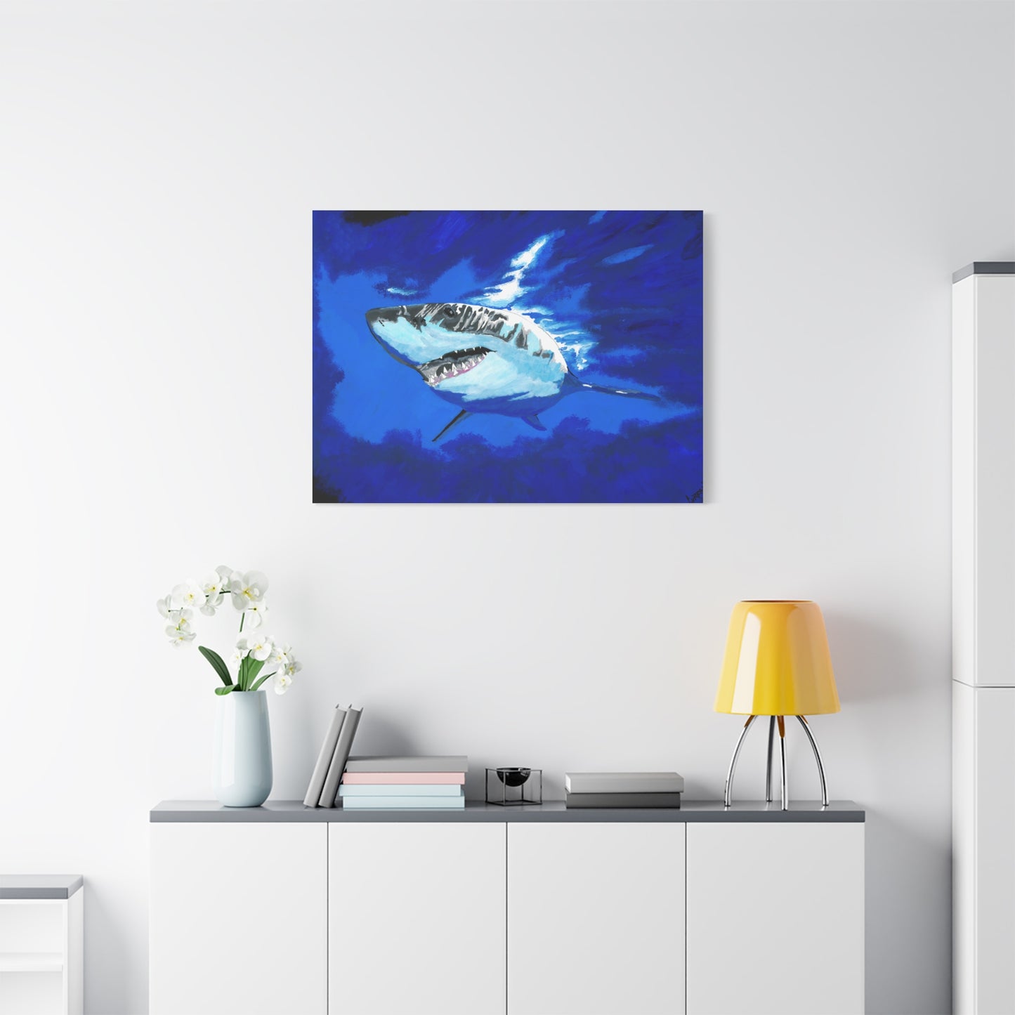 Great White Shark Canvas Art – Original Hand-Painted