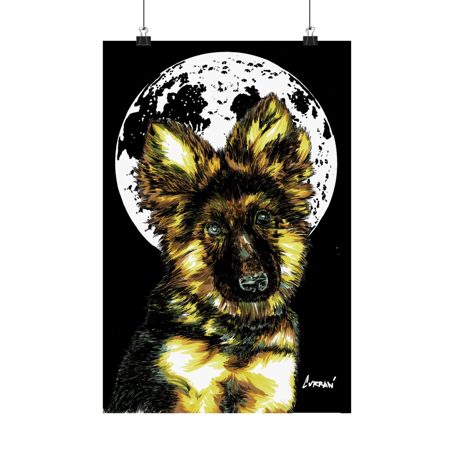 Moonlit German Shepherd Satin Poster | 300gsm Art Print for Dog Lovers