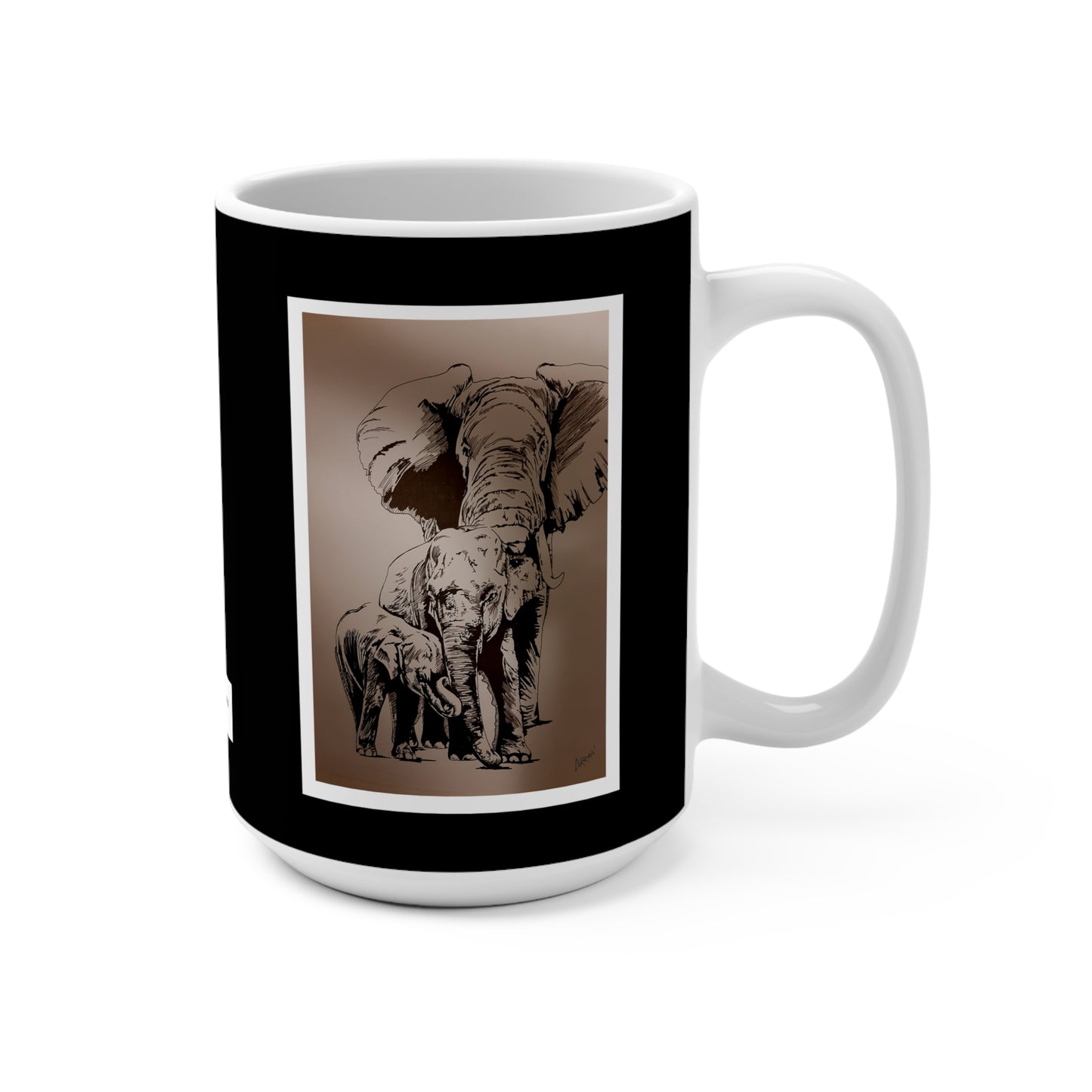 Original Hand-Drawn Family of Elephants Art 15oz Mug