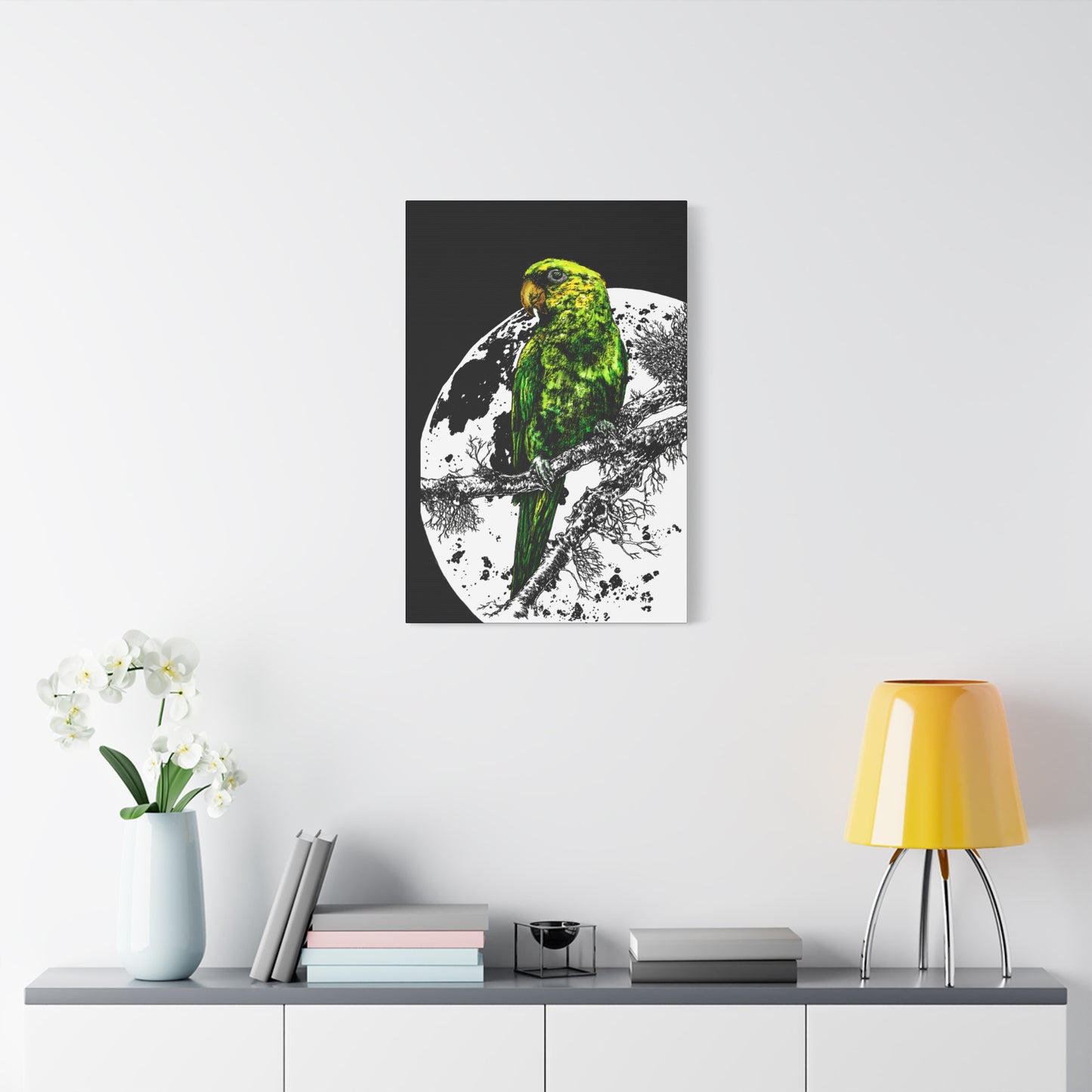 Green Parrot Wall Art Print - Matte Canvas, Stretched,