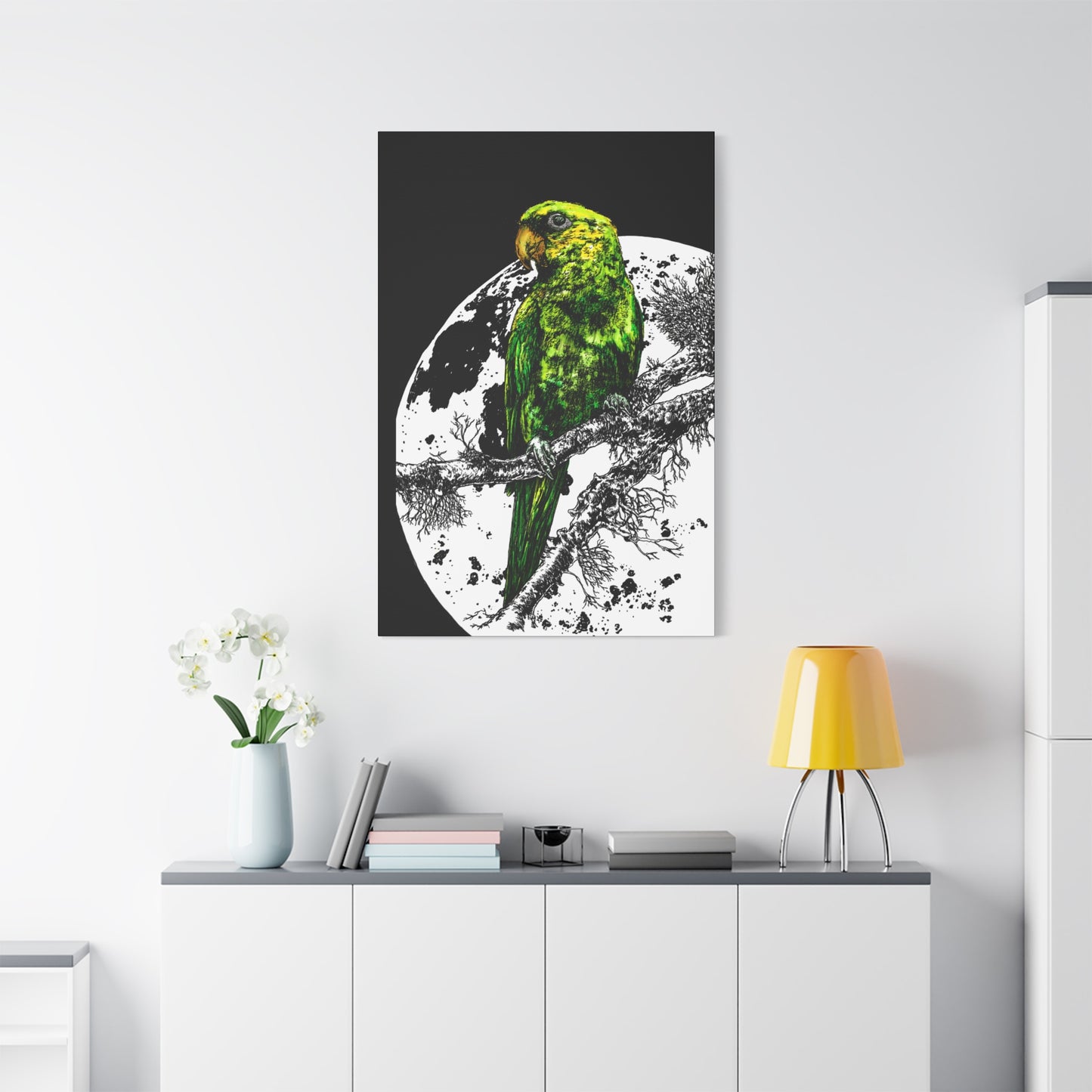 Green Parrot Wall Art Print - Matte Canvas, Stretched,