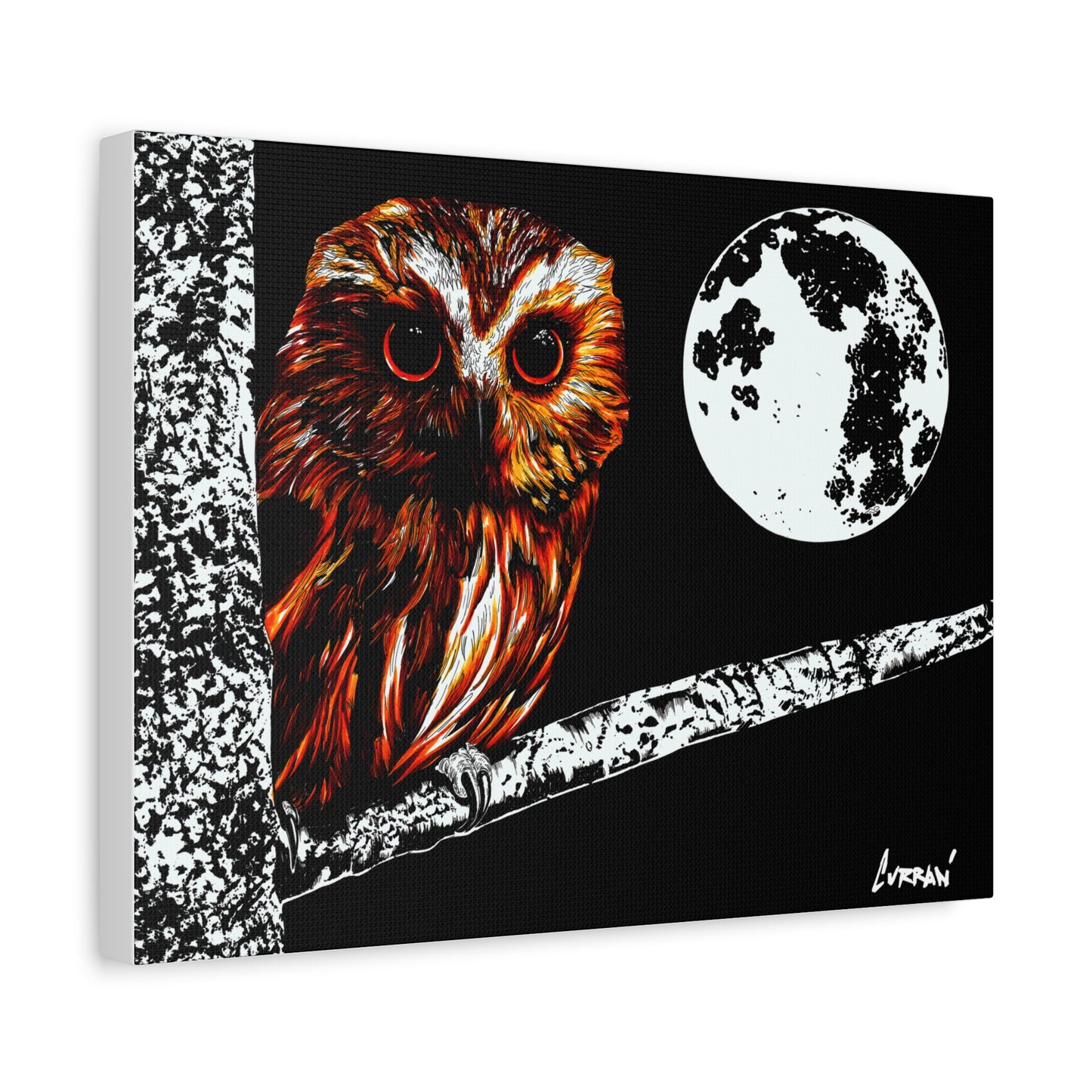 Owl in a Tree, Print of my Original hand drawn art printed on stretched canvas of an Owl in a Tree