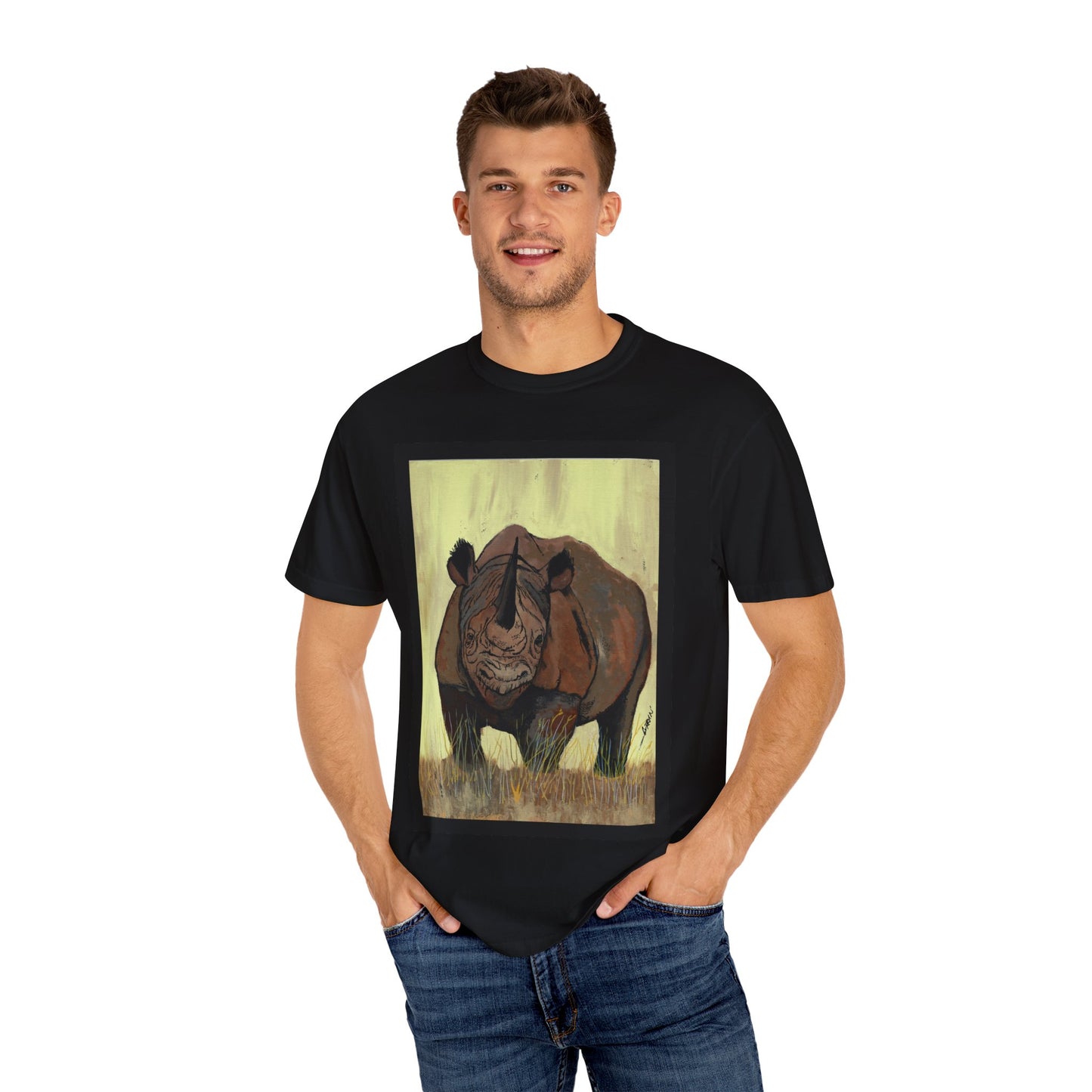 Wildlife Rhinos Unisex Garment-Dyed T-Shirt - Eco-Friendly Nature Art