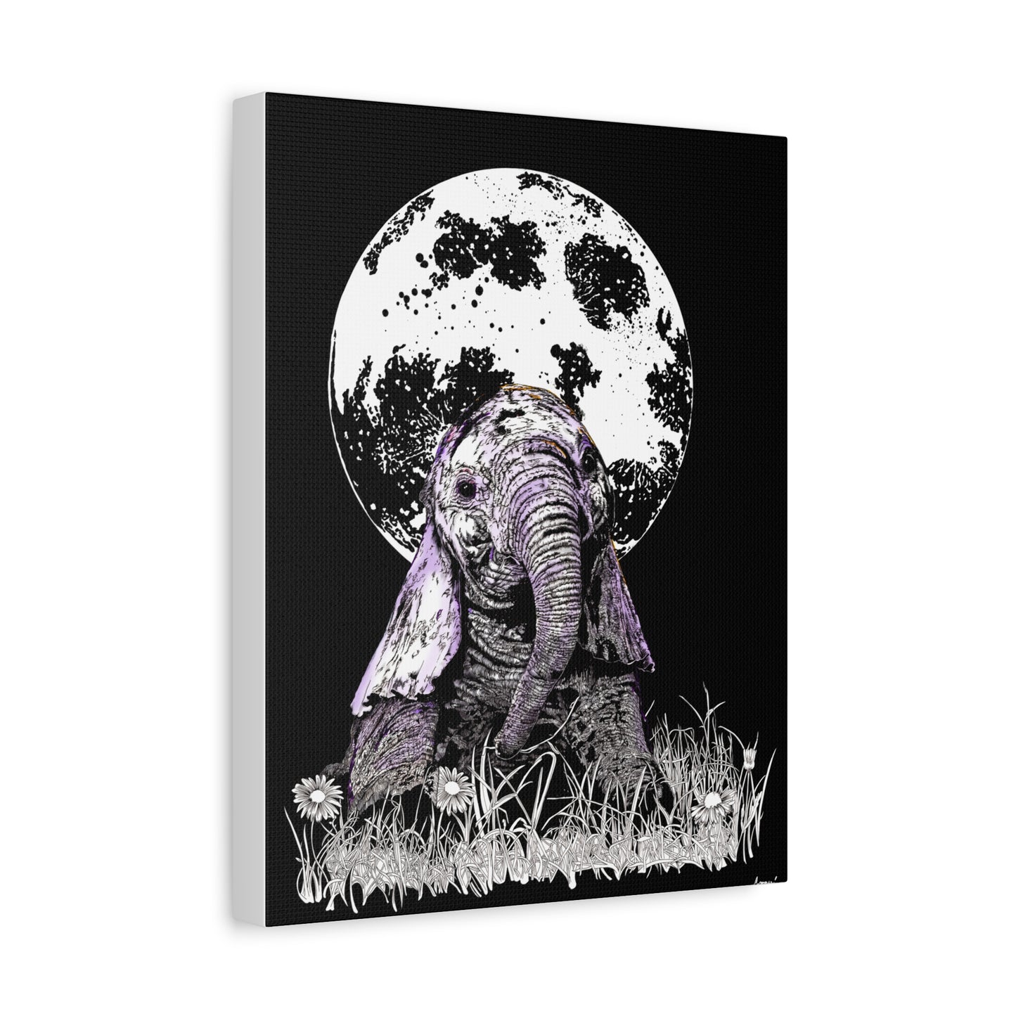 Baby Elephant Canvas Art, Print of Original hand drawn art