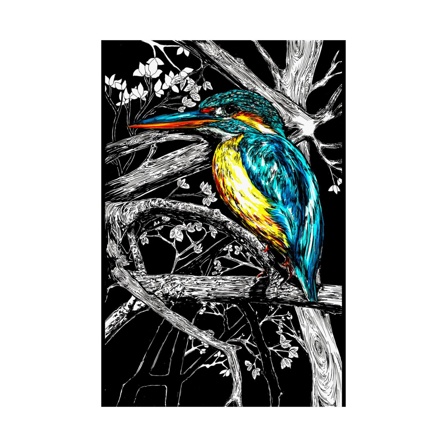 Vibrant Kingfisher Satin Poster - 300gsm Art Print for Nature Lovers