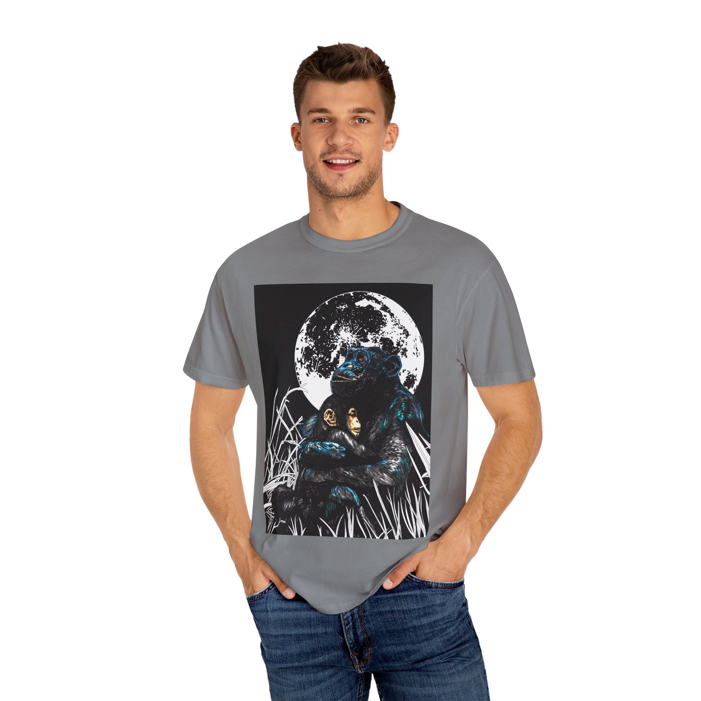 Moonlit Gorilla and Child Unisex Garment-Dyed T-Shirt