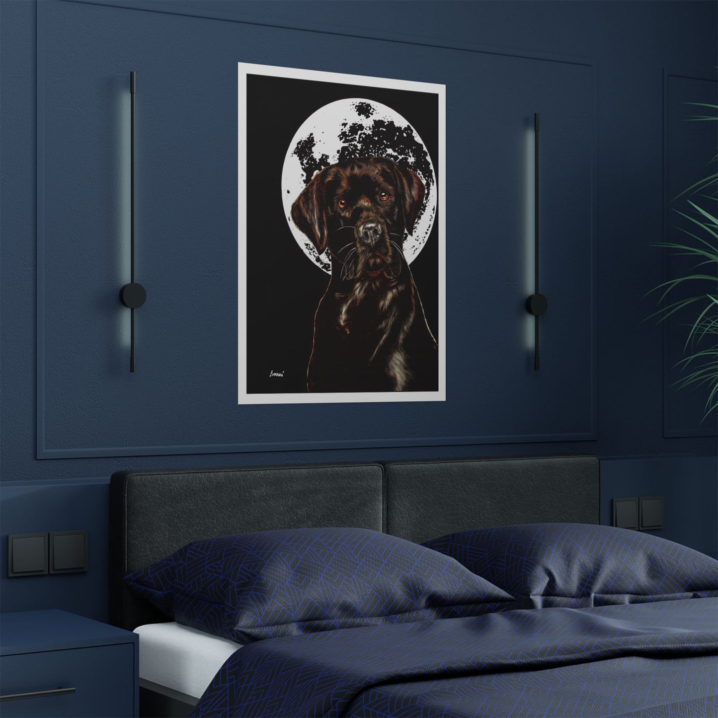 Chocolate Lab Dog Moonlight Satin Poster