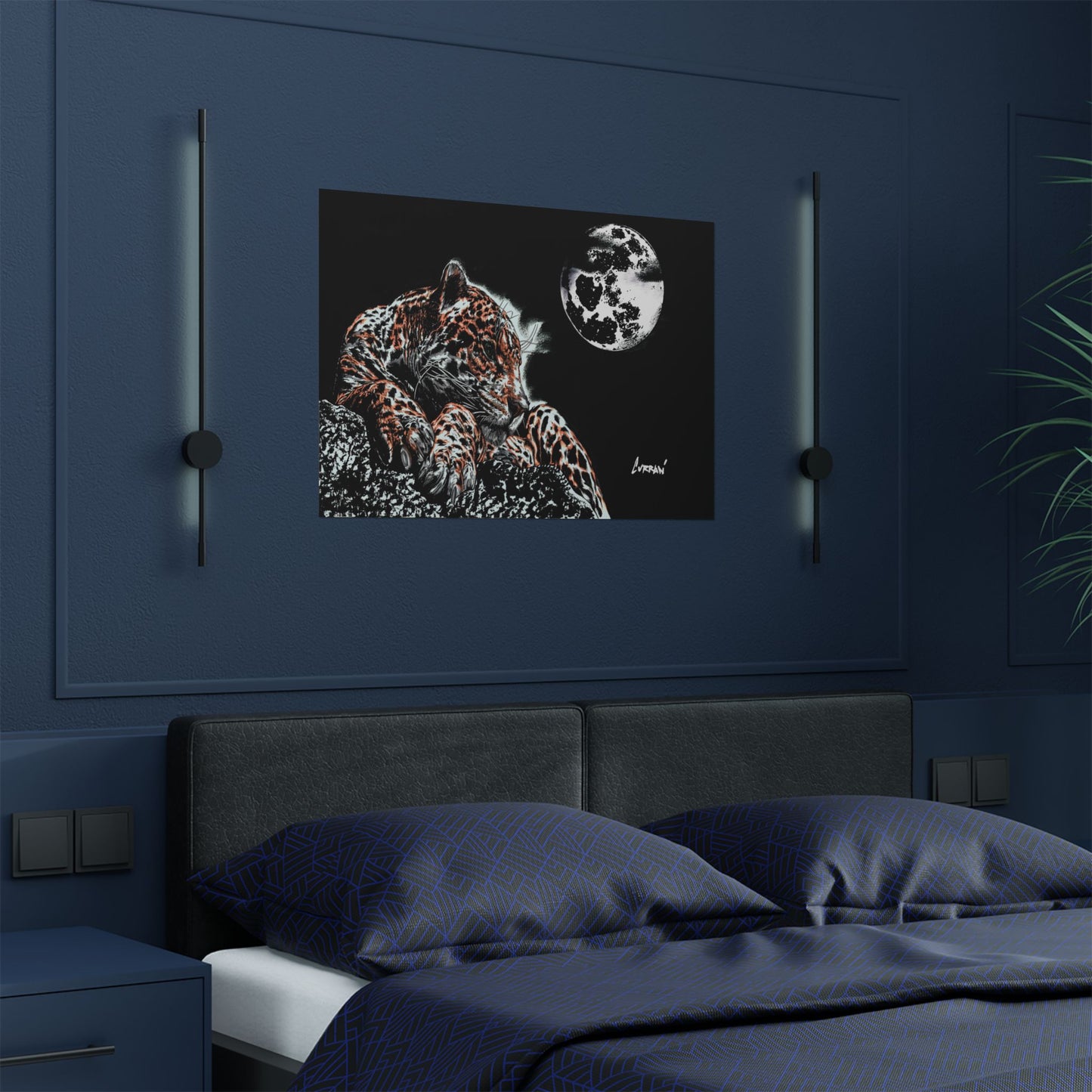 Majestic Leopard Satin Poster (300gsm) - Moonlit Wildlife Art