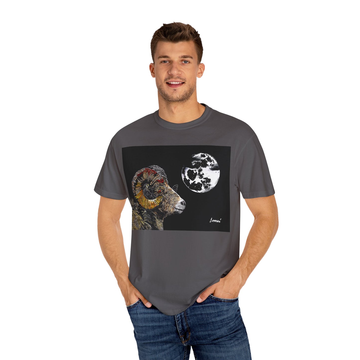 Ram and Moon Graphic Unisex T-Shirt - Nature-Inspired Artwear