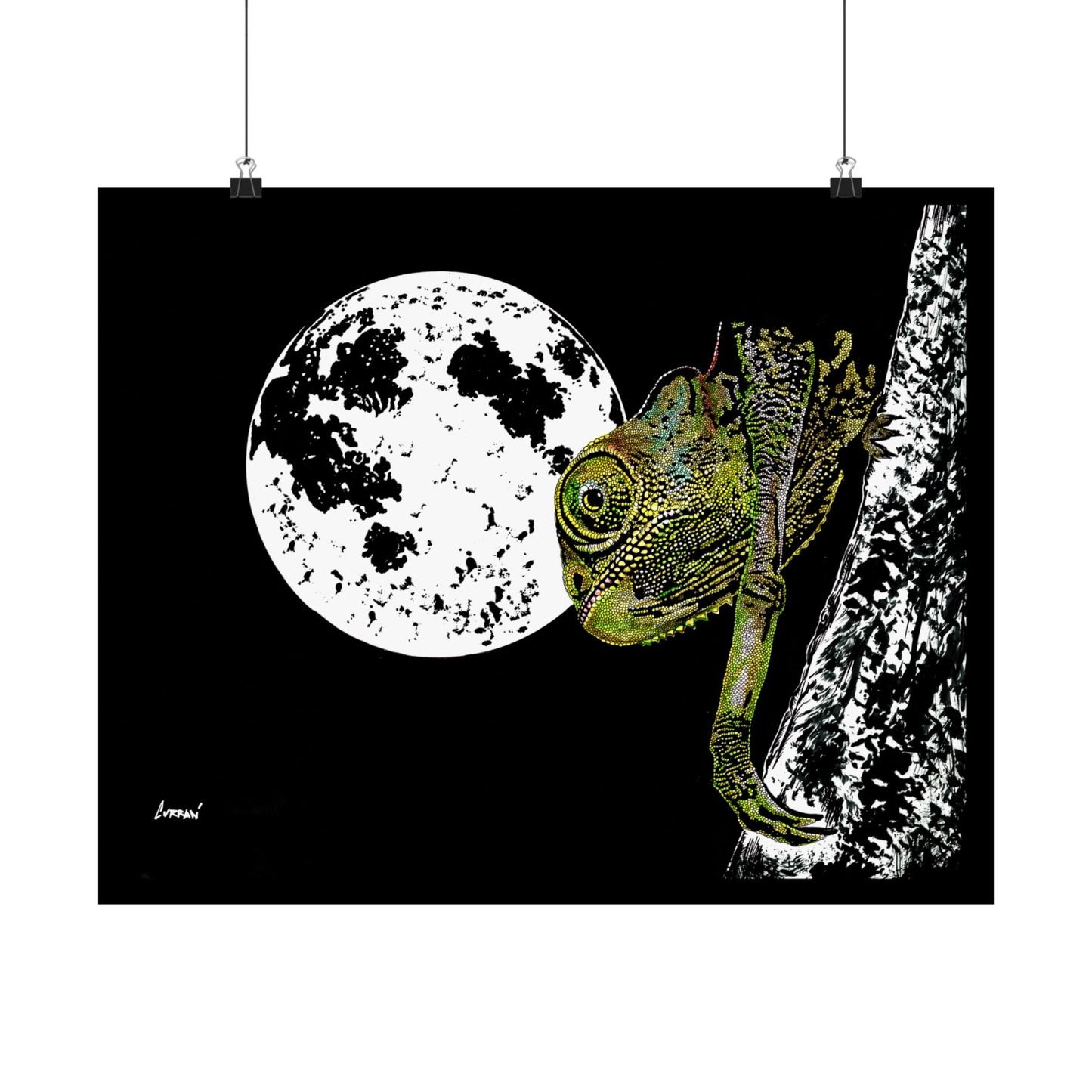 Moonlit Chameleon Satin Poster - 300gsm Art Print for Unique Home Decor