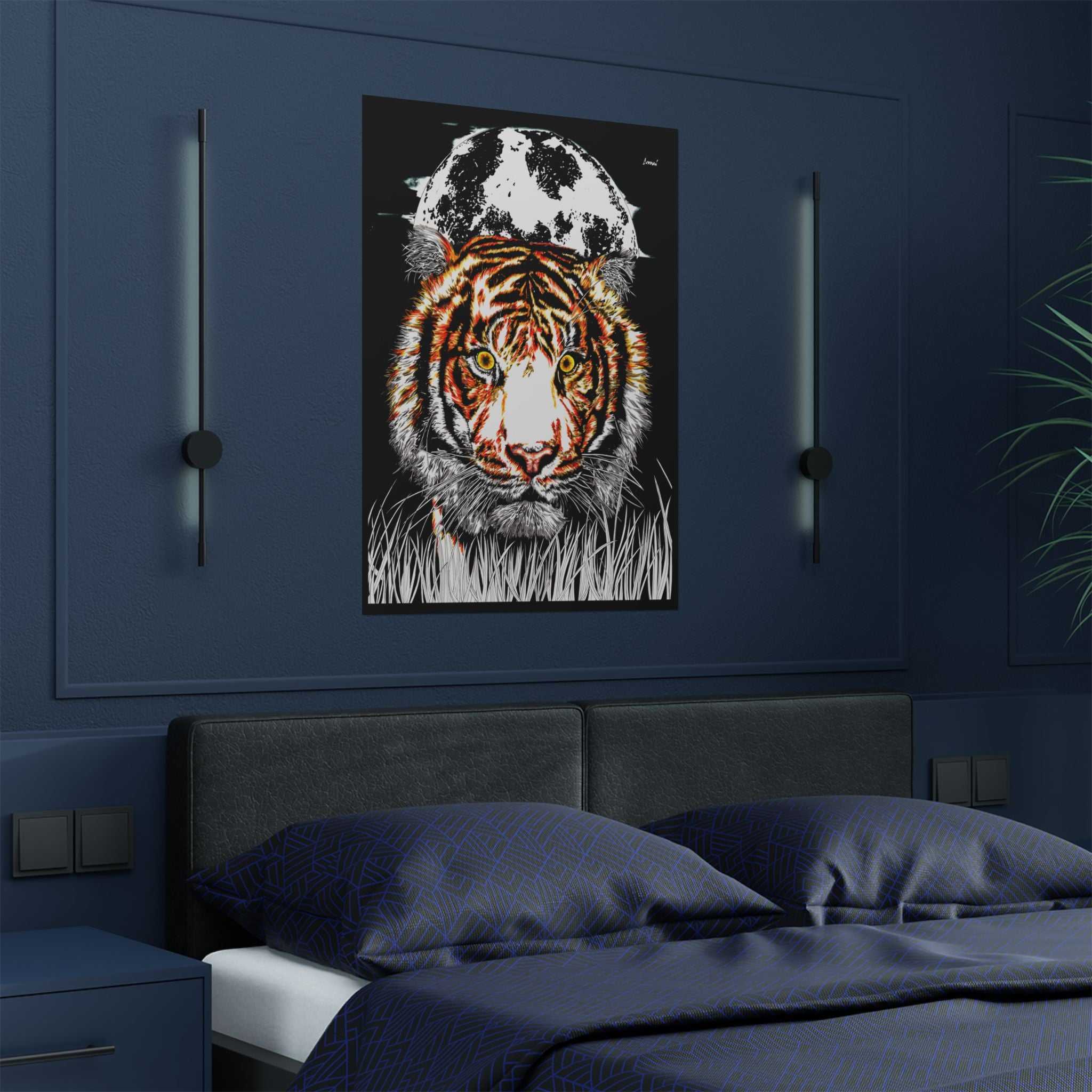 Tiger Satin Poster - 300gsm Art Print with Moon Design