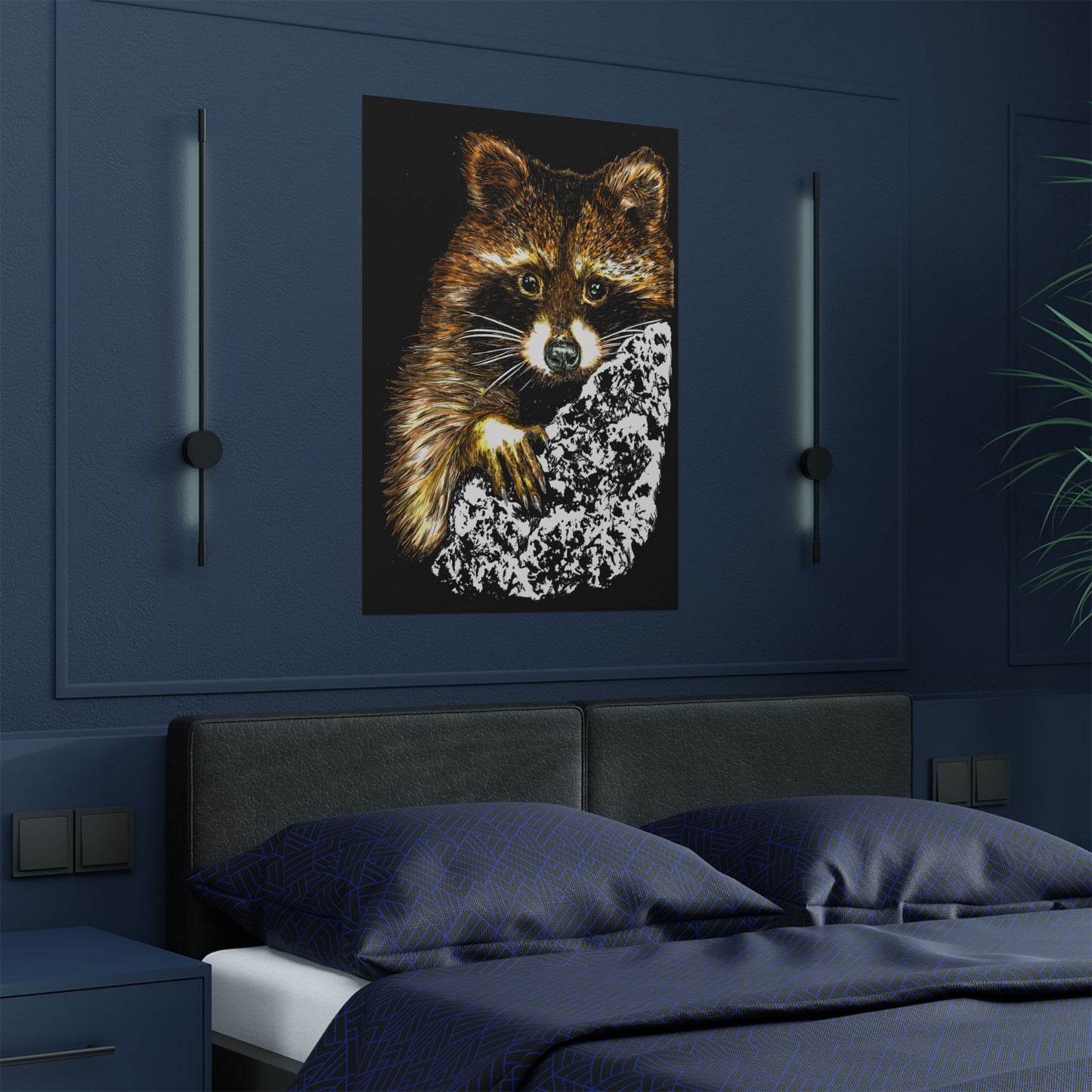 Raccoon Wildlife Satin Poster - Hand-Drawn Raccoon Art Print (300gsm)