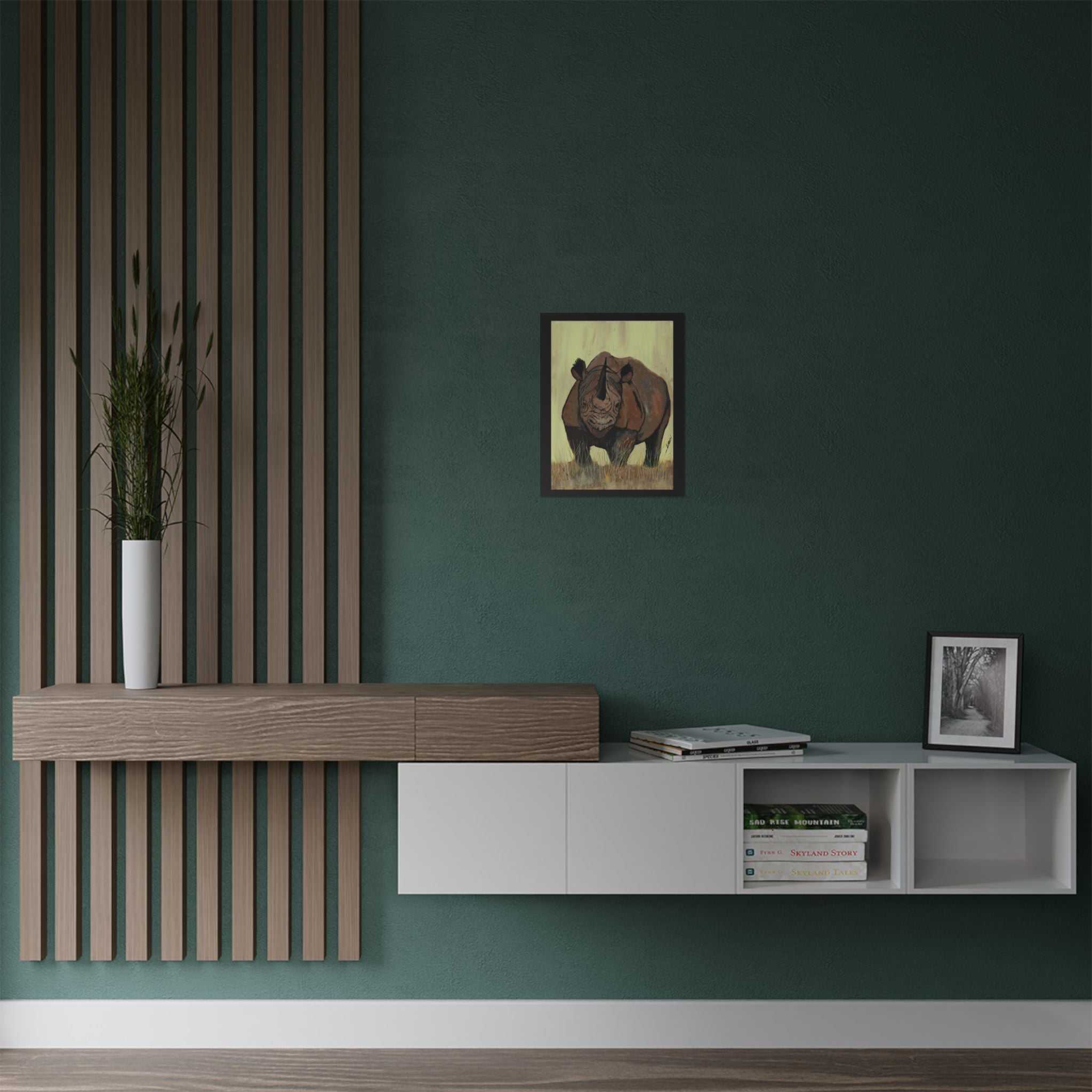 Discover the beauty of Rhino Wildlife Satin Poster - Majestic Rhino Art - Nature Decor - Majestic Rhino Art. Bring the wild into your home today!