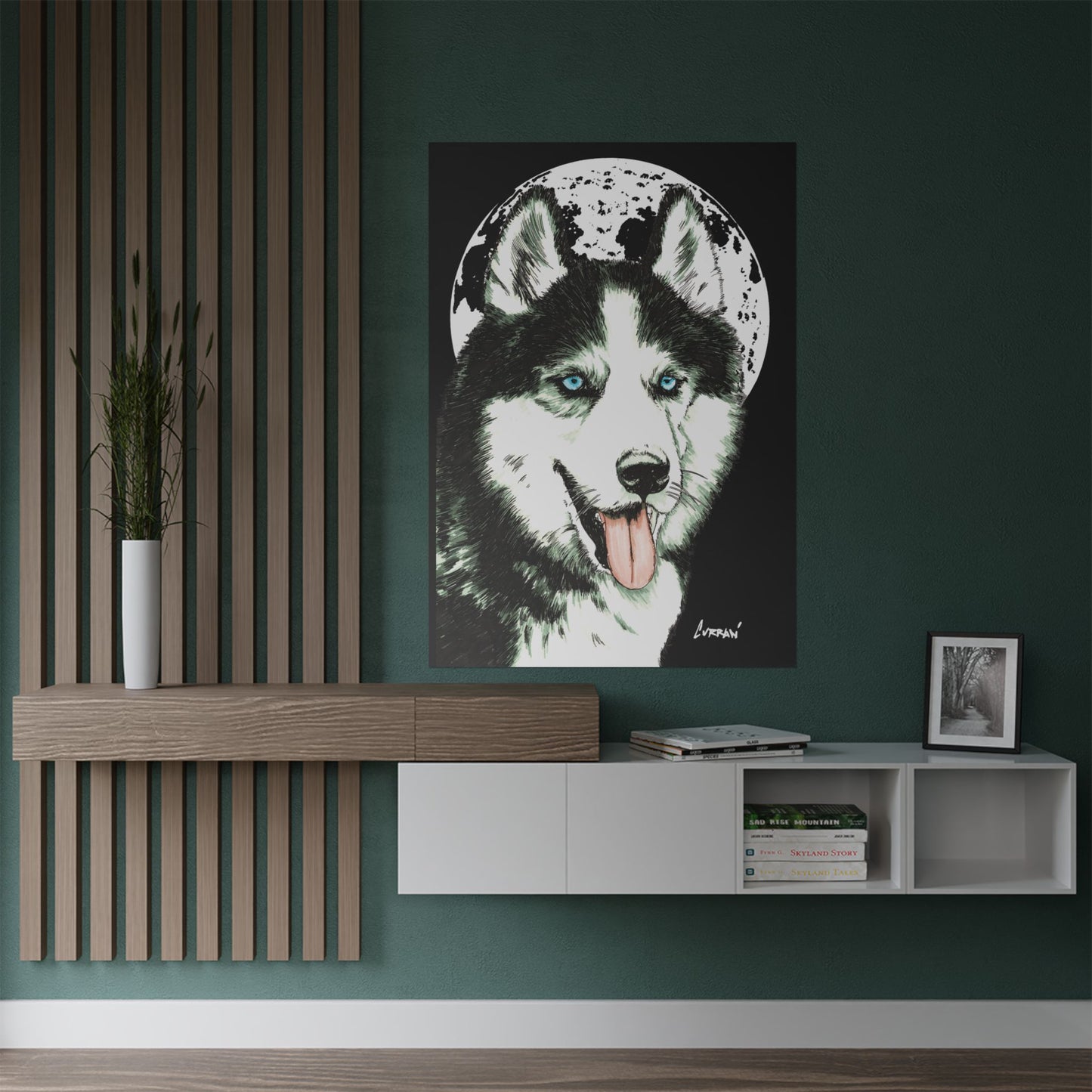Husky Moon Satin Poster - 300gsm Art Print for Dog Lovers