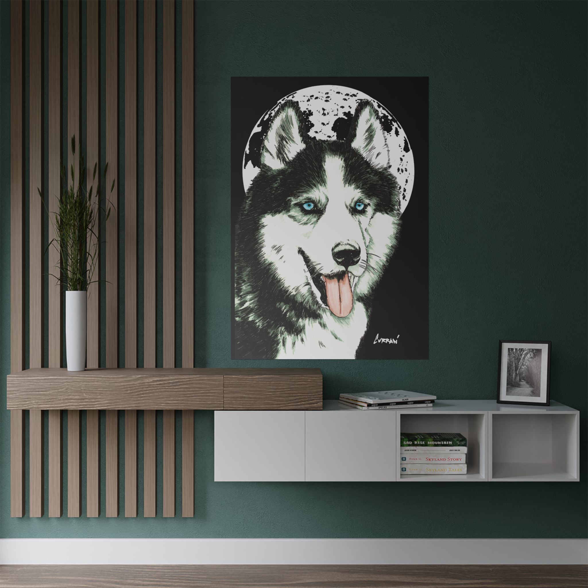 Husky Moon Satin Poster - 300gsm Art Print for Dog Lovers