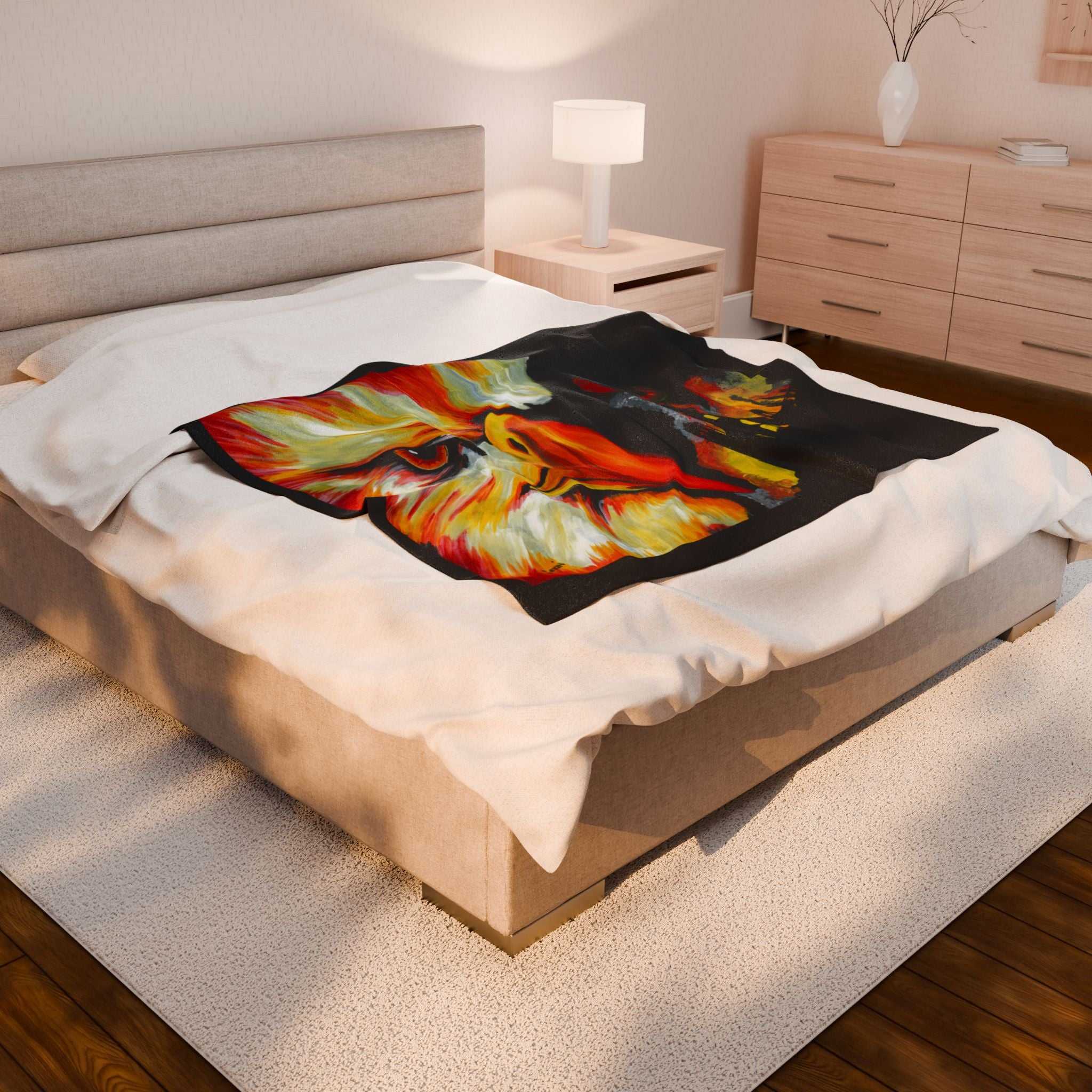 Vibrant Phoenix Velveteen Plush Blanket with Artistic Bird