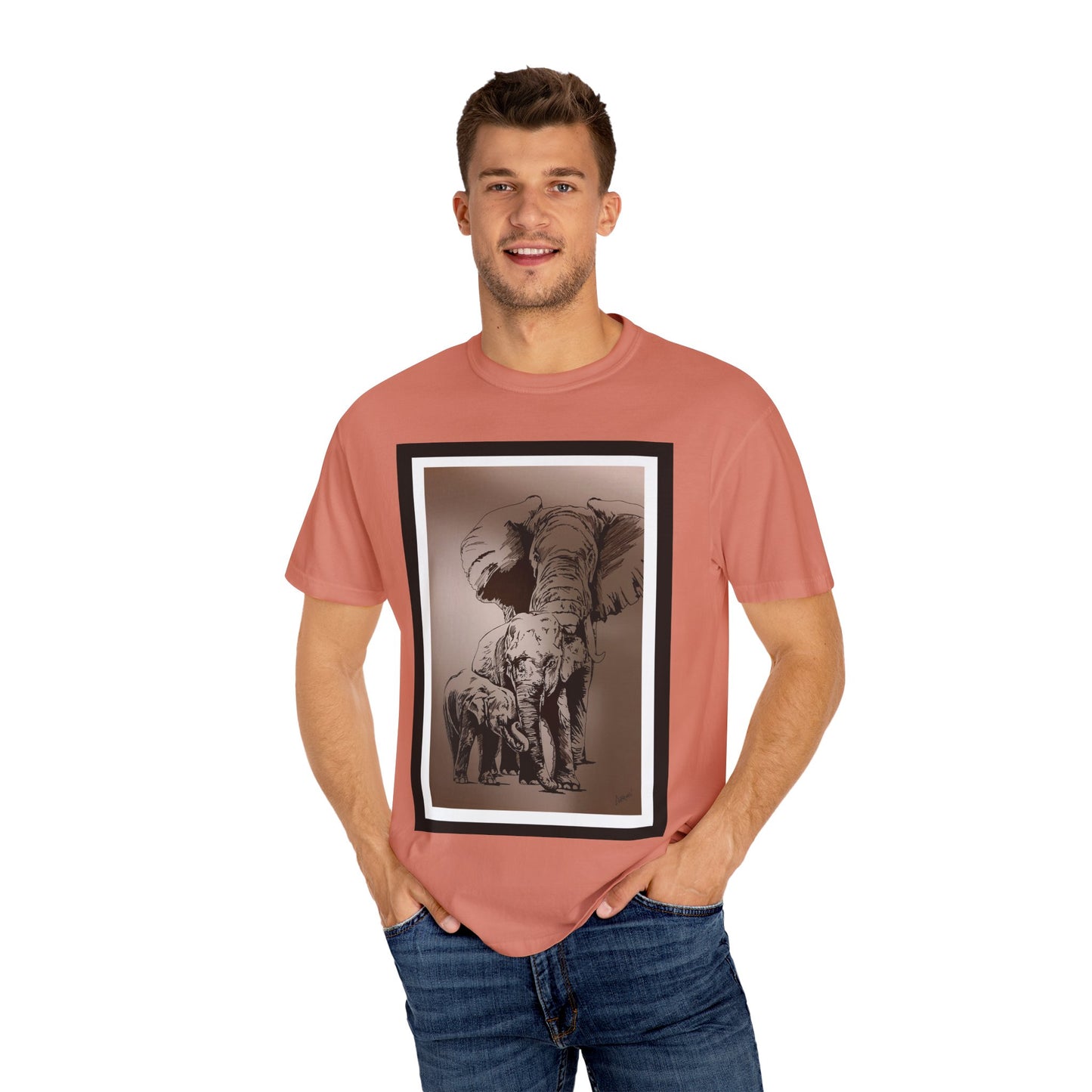 Elephant Family Garment-Dyed T-Shirt | Nature Lover's Tee