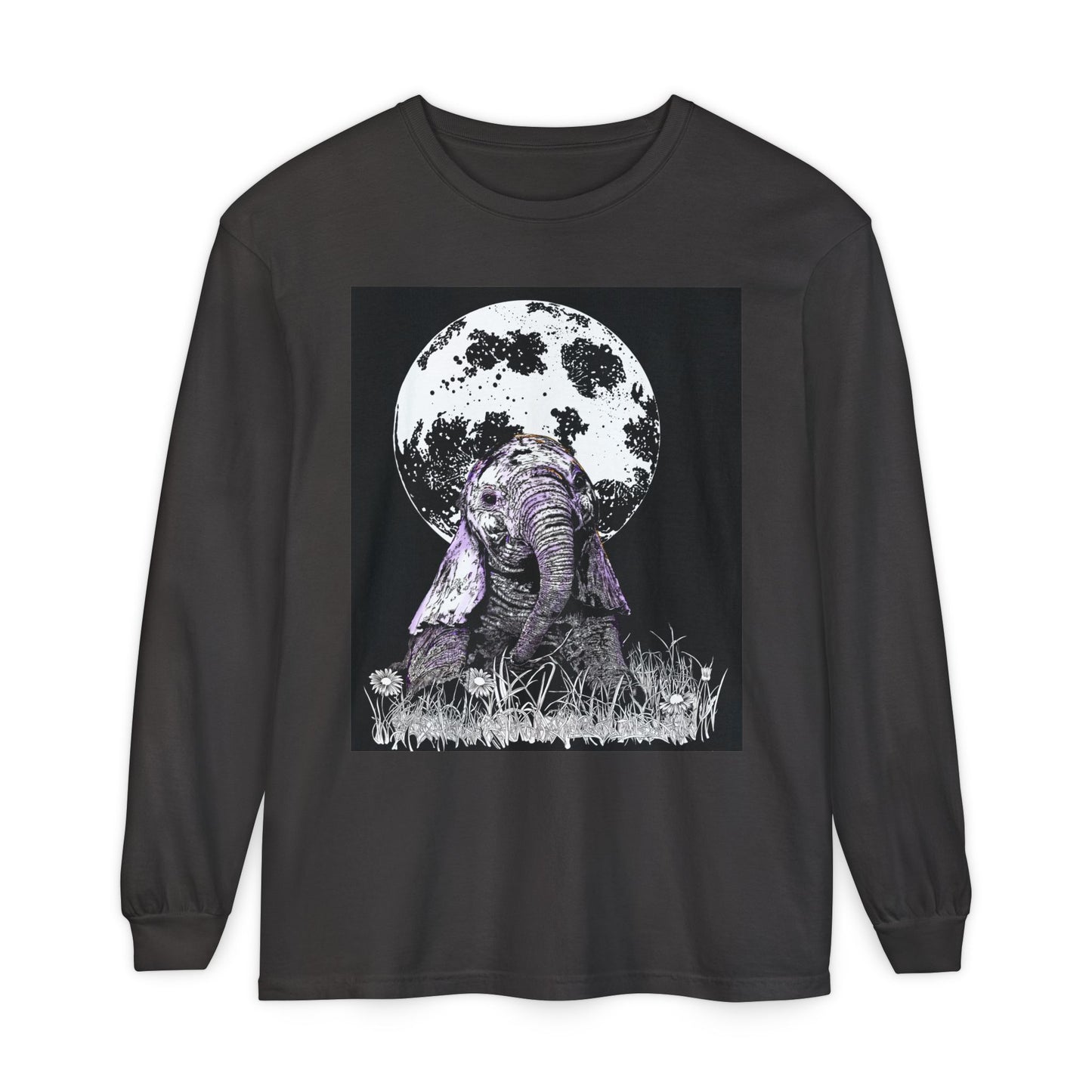 Moonlit Baby Elephant Long Sleeve T-Shirt