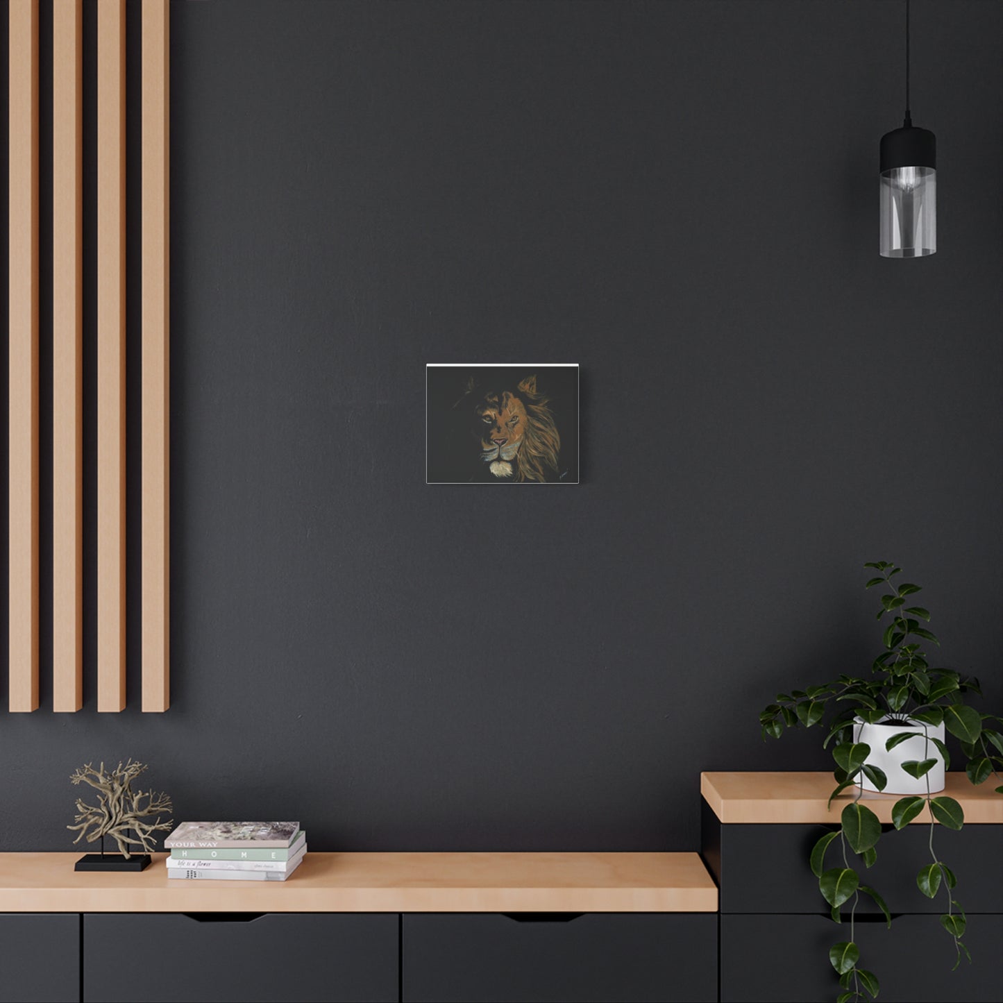 Lion Canvas Art – Original Hand-Painted Realistic and Detailed Big Cat Portrait printed on Matte Canvas, Stretched, 1.25"
