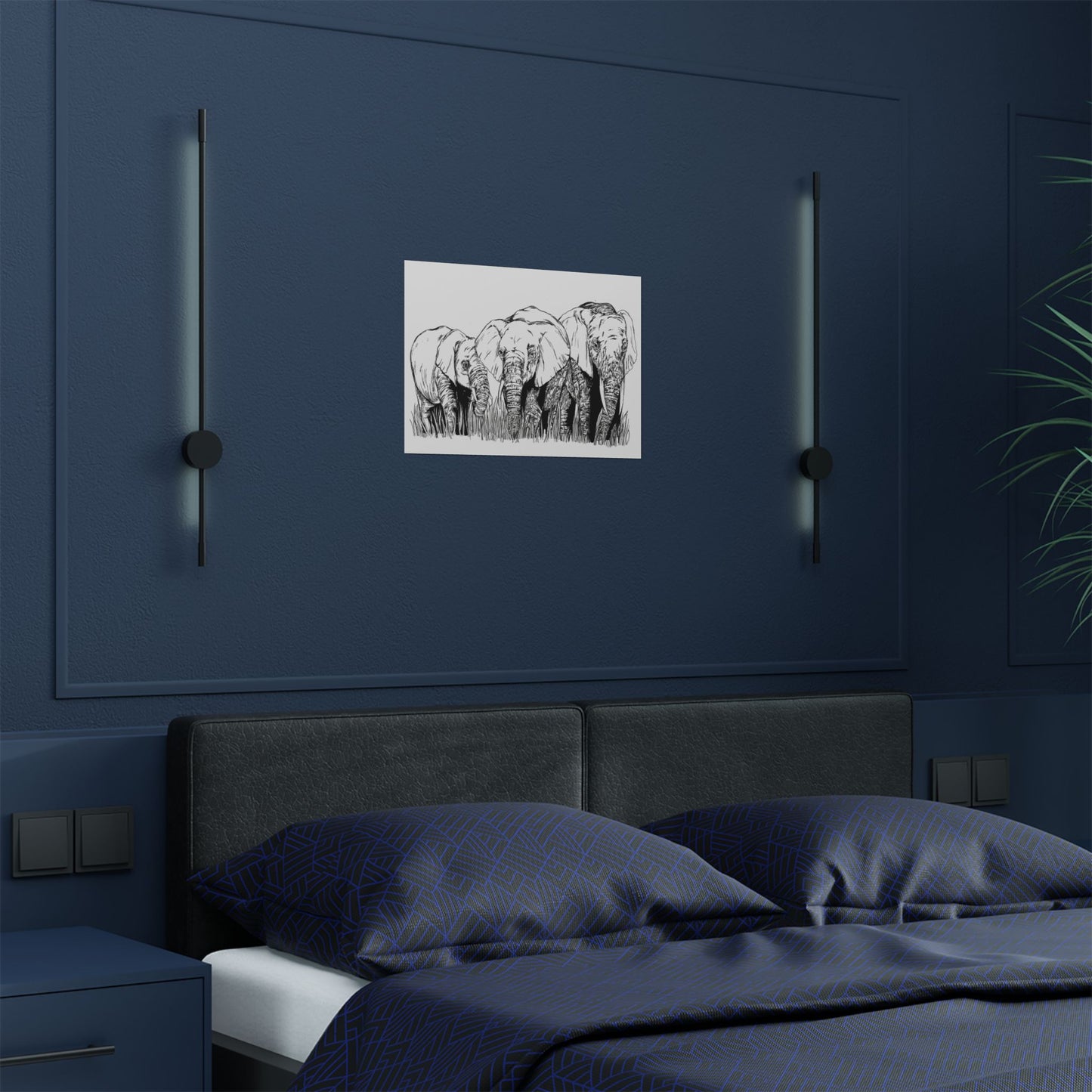 Elephant Family Satin Poster - Art Print for Nature Lovers