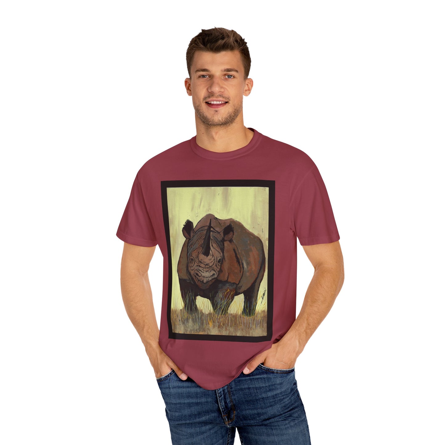 Wildlife Rhinos Unisex Garment-Dyed T-Shirt - Eco-Friendly Nature Art
