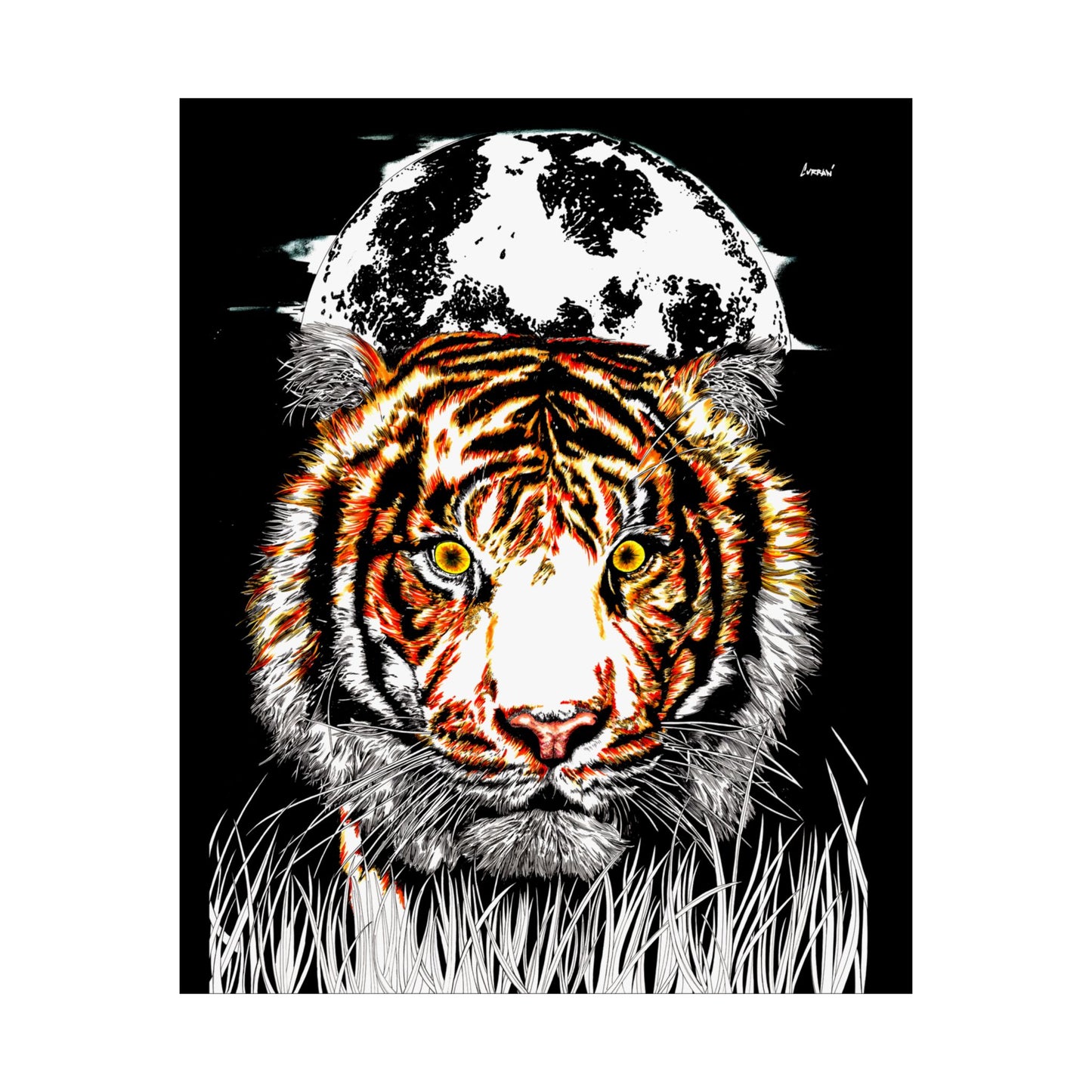 Majestic Tiger Satin Poster - 300gsm Art Print with Moon Design