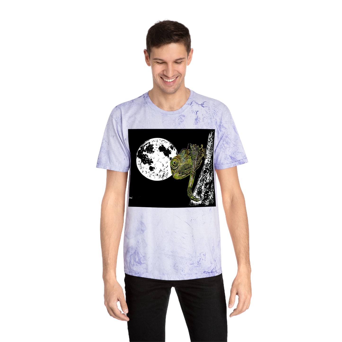 Moonlit Chameleon Unisex Color Blast T-Shirt, Eco-Friendly, Nature-Inspired