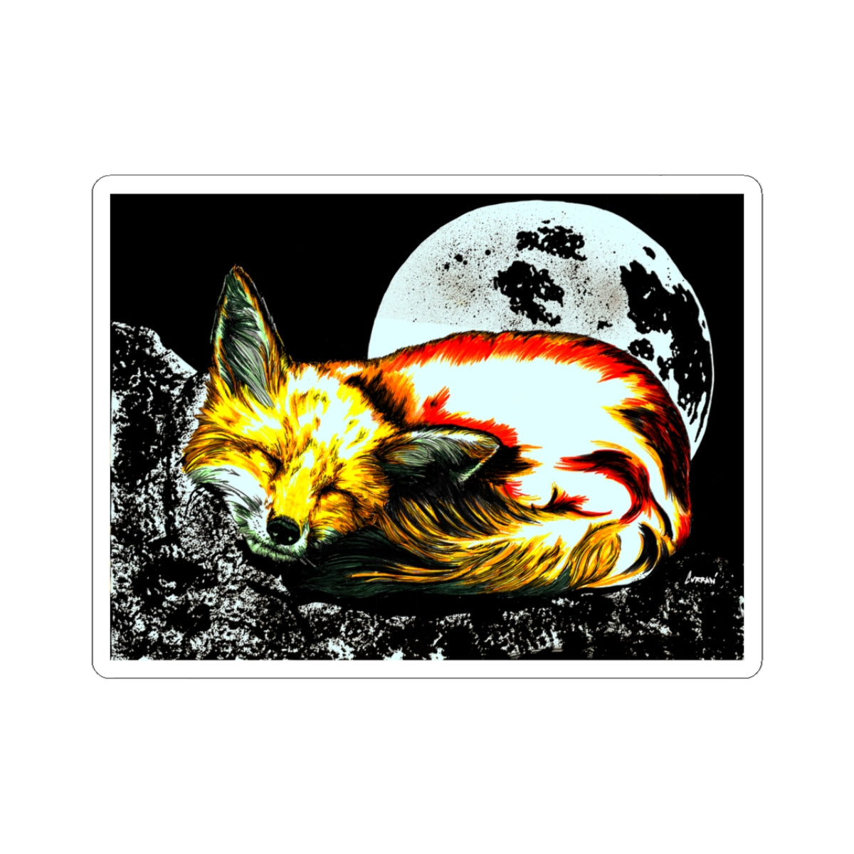 Sleepy Fox Kiss-Cut Stickers - Artistic Wildlife Design for Nature Lovers