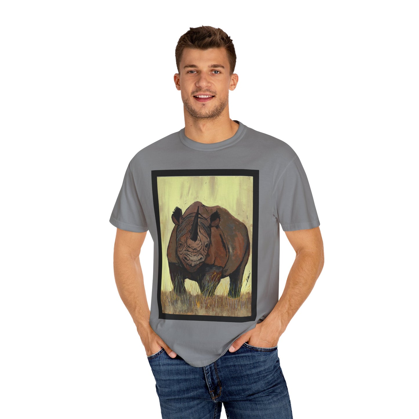 Wildlife Rhinos Unisex Garment-Dyed T-Shirt - Eco-Friendly Nature Art