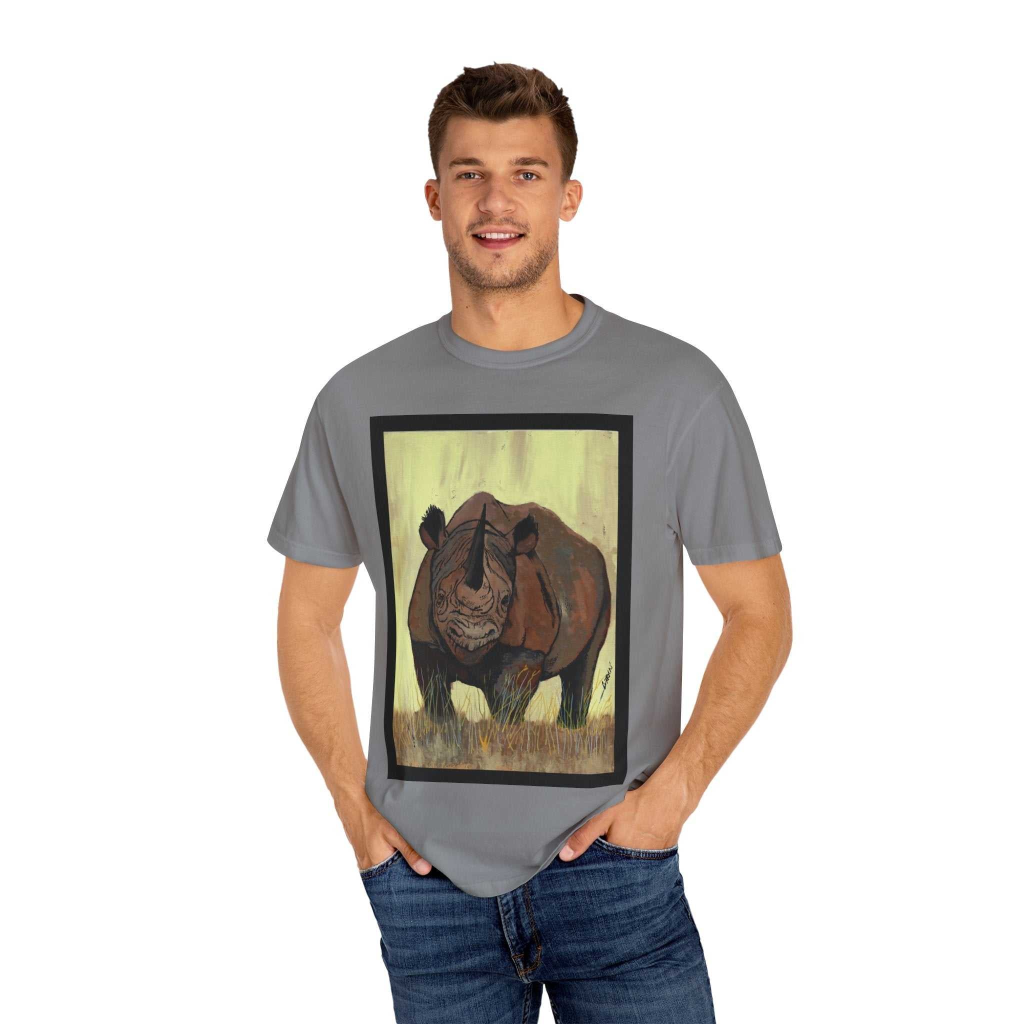 Perfect blend of style and sustainability with our Wildlife Rhinos Unisex Garment-Dyed T-Shirt - Eco-Friendly Nature Art. Stand out in nature-inspired fashion!