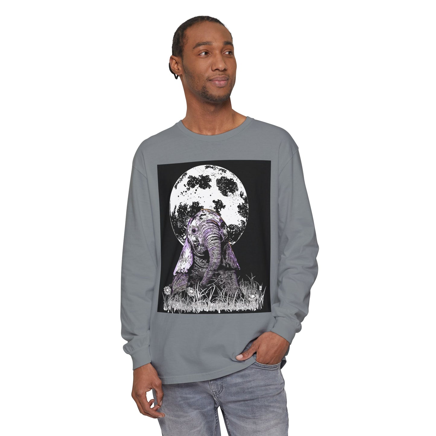 Moonlit Baby Elephant Long Sleeve T-Shirt