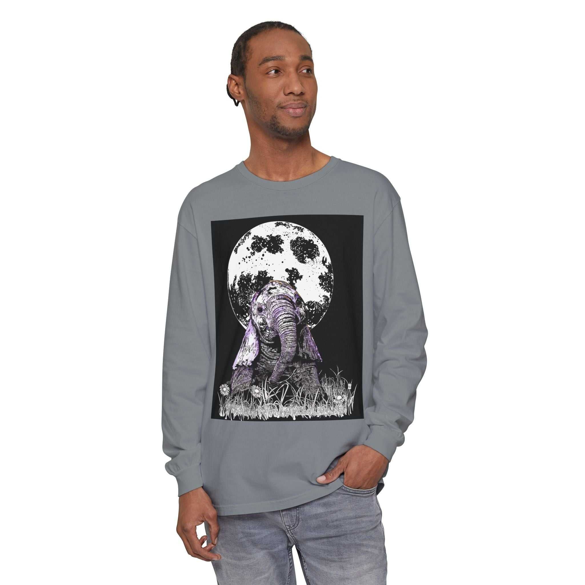 Moonlit Baby Elephant Long Sleeve T-Shirt