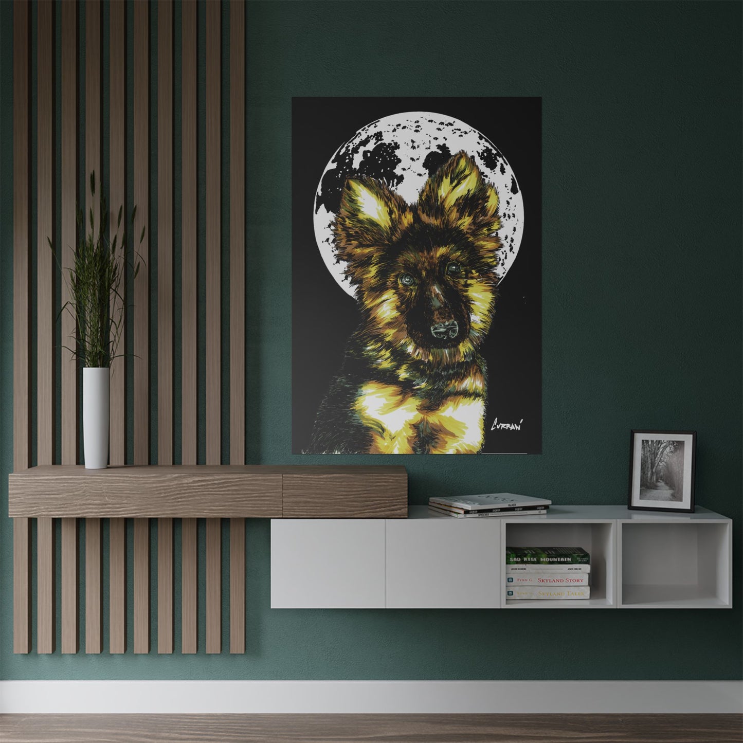Moonlit German Shepherd Satin Poster | 300gsm Art Print for Dog Lovers
