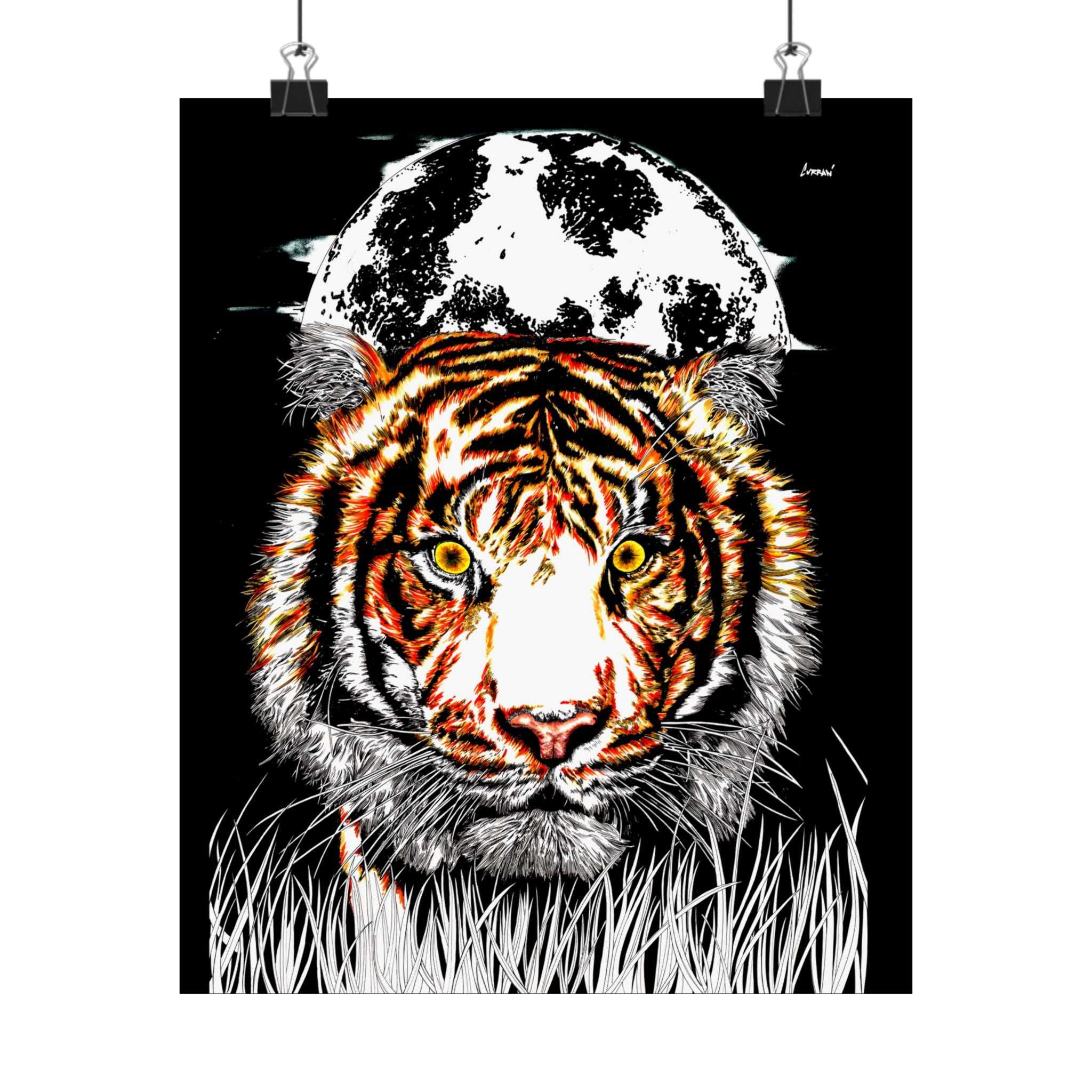Tiger Satin Poster - 300gsm Art Print with Moon Design