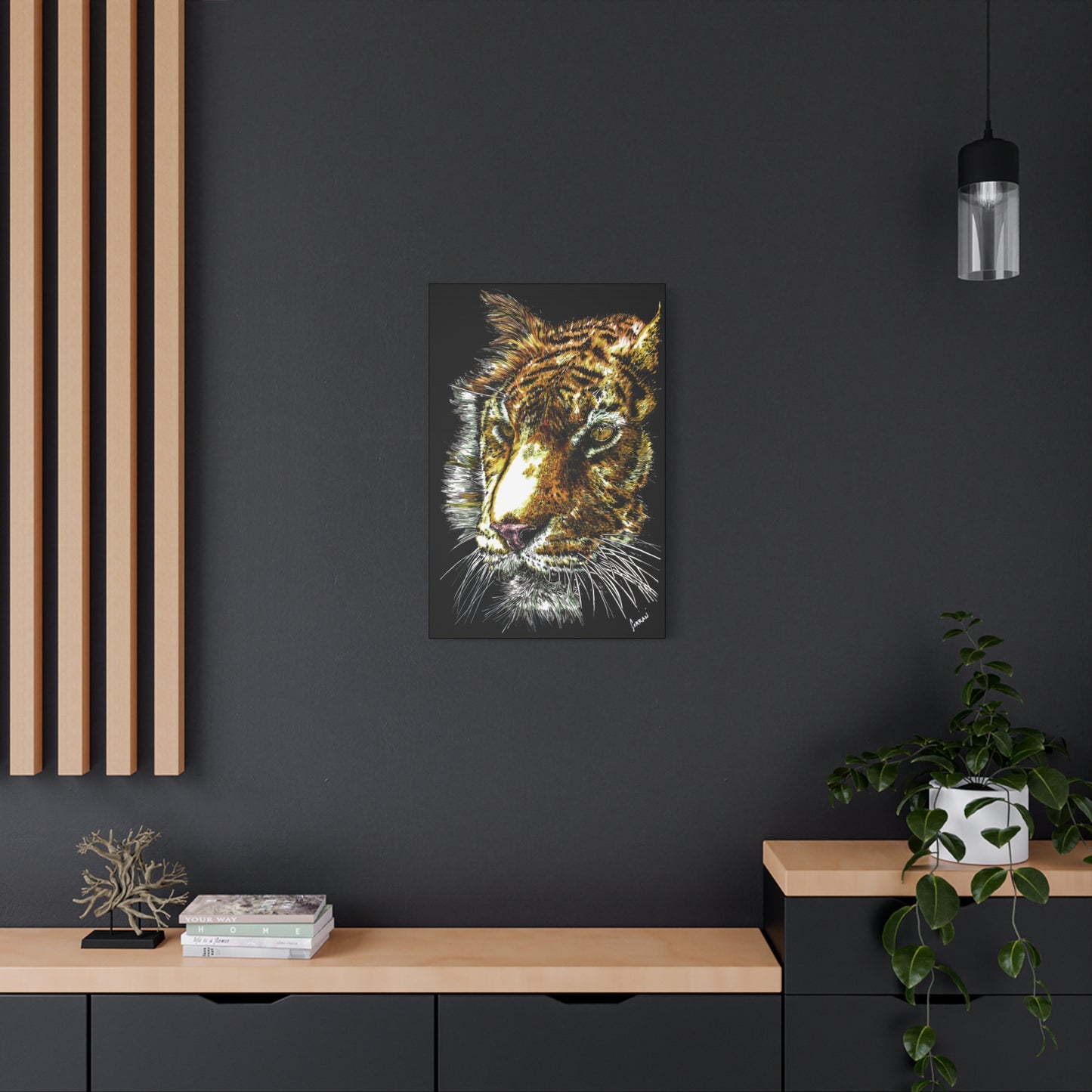 Tiger Wall Art Canvas Print of the Original, hand drawn wall art of a Tiger