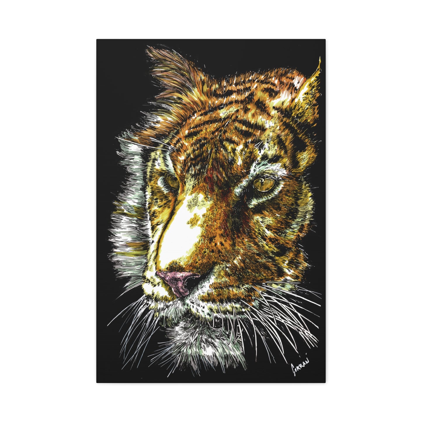 Tiger Wall Art Canvas Print of the Original, hand drawn wall art of a Tiger
