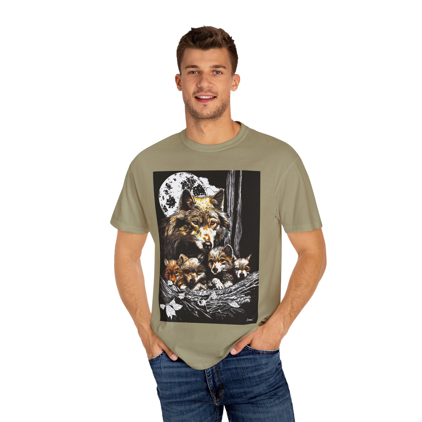 Wolf Family Garment-Dyed T-Shirt - Nature Inspired Art