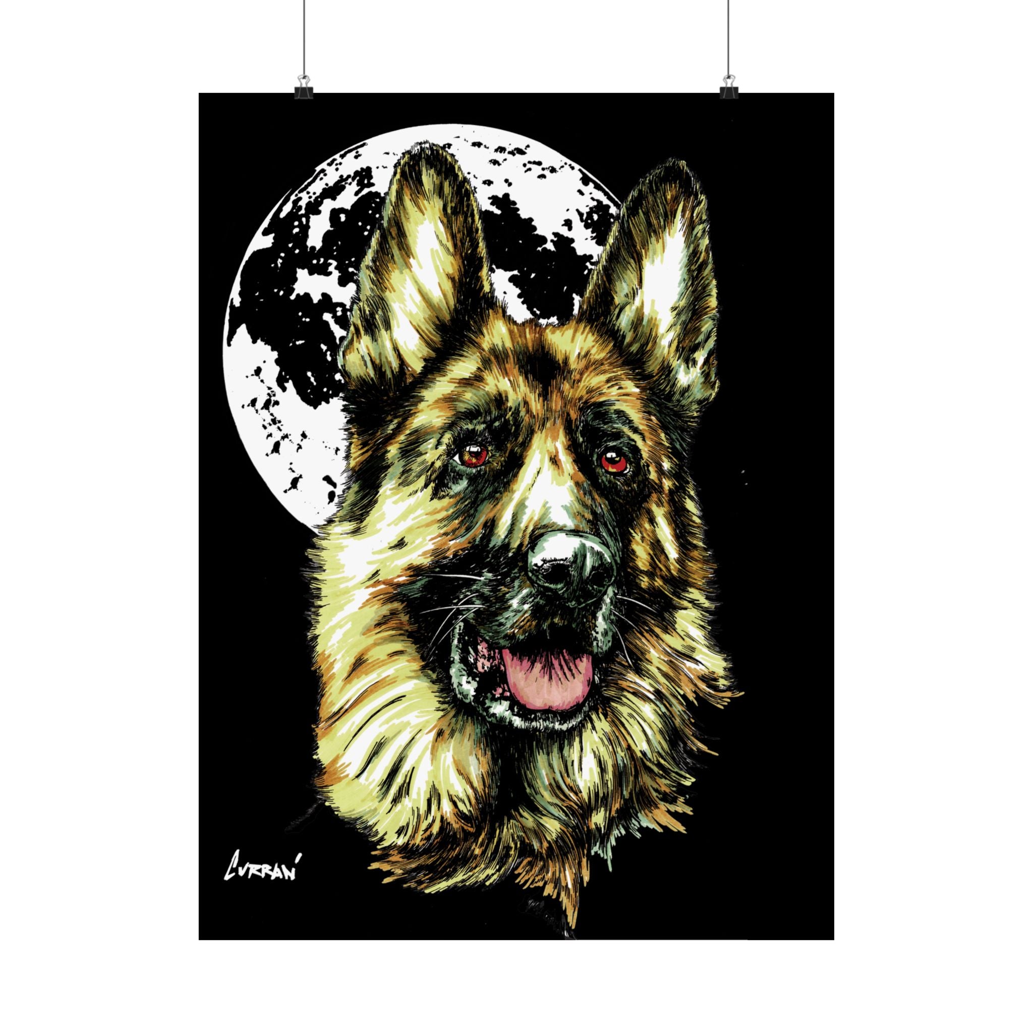 German Shepherd Moon Satin Poster - 300gsm Art Print