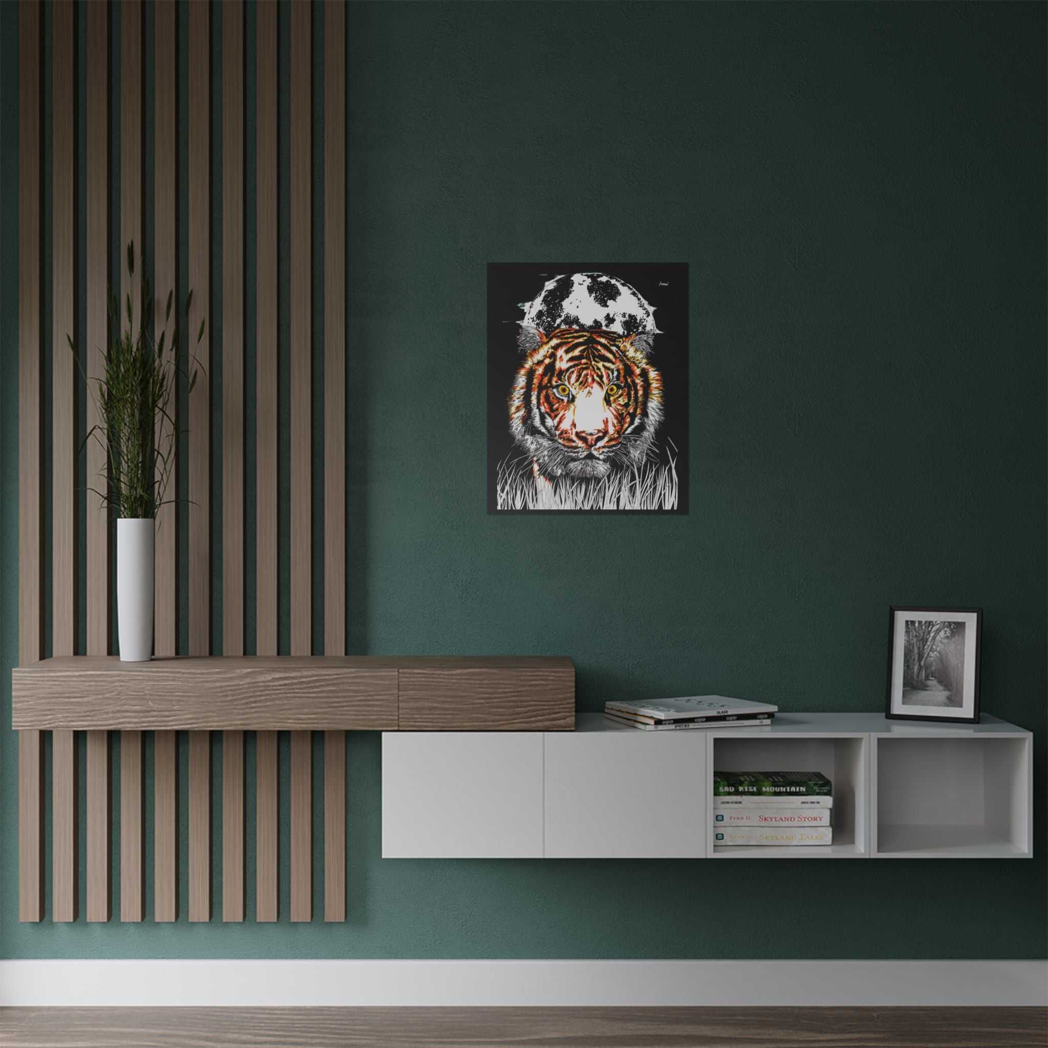 Tiger Satin Poster - 300gsm Art Print with Moon Design