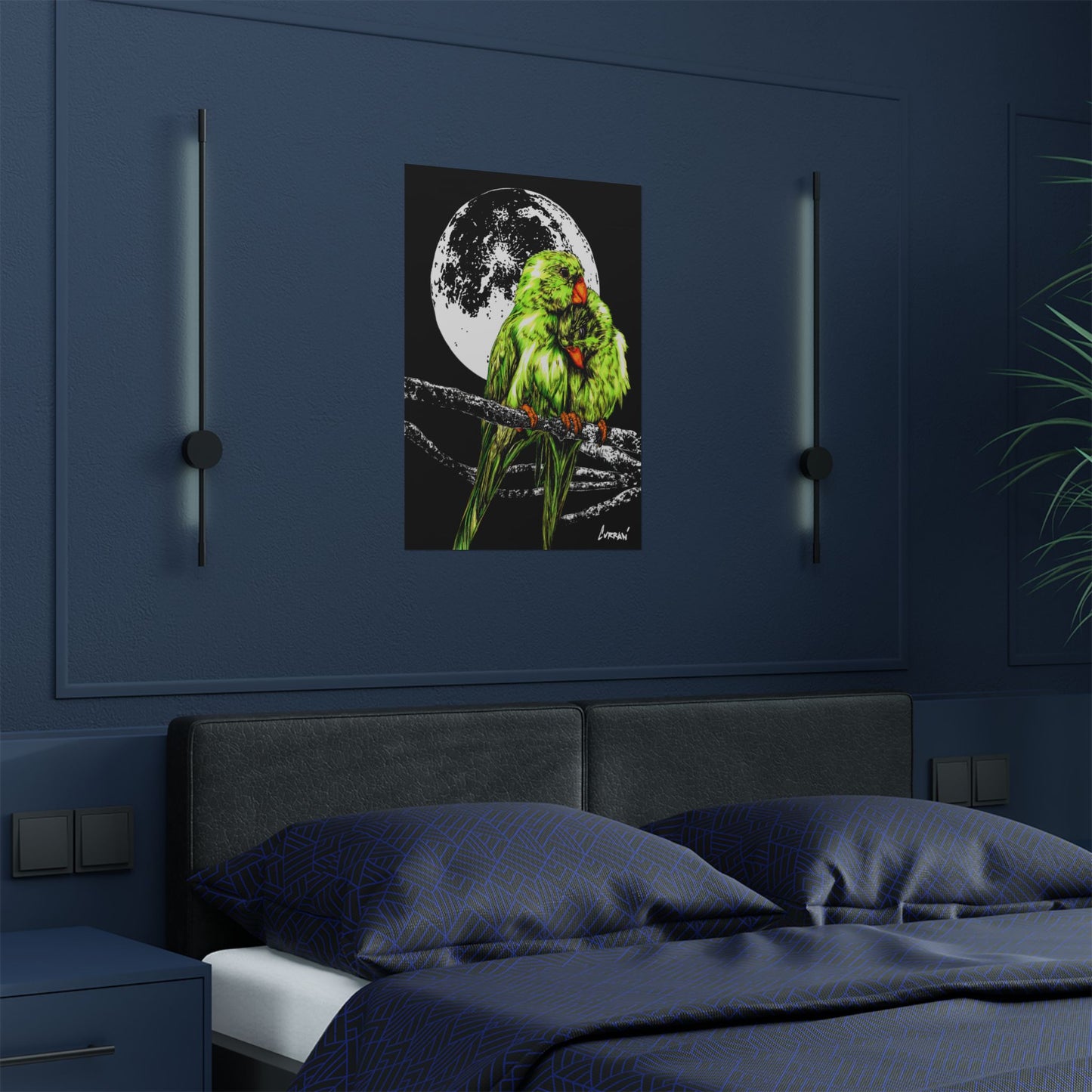 Vibrant Lovebirds Satin Poster - 300gsm Wall Art