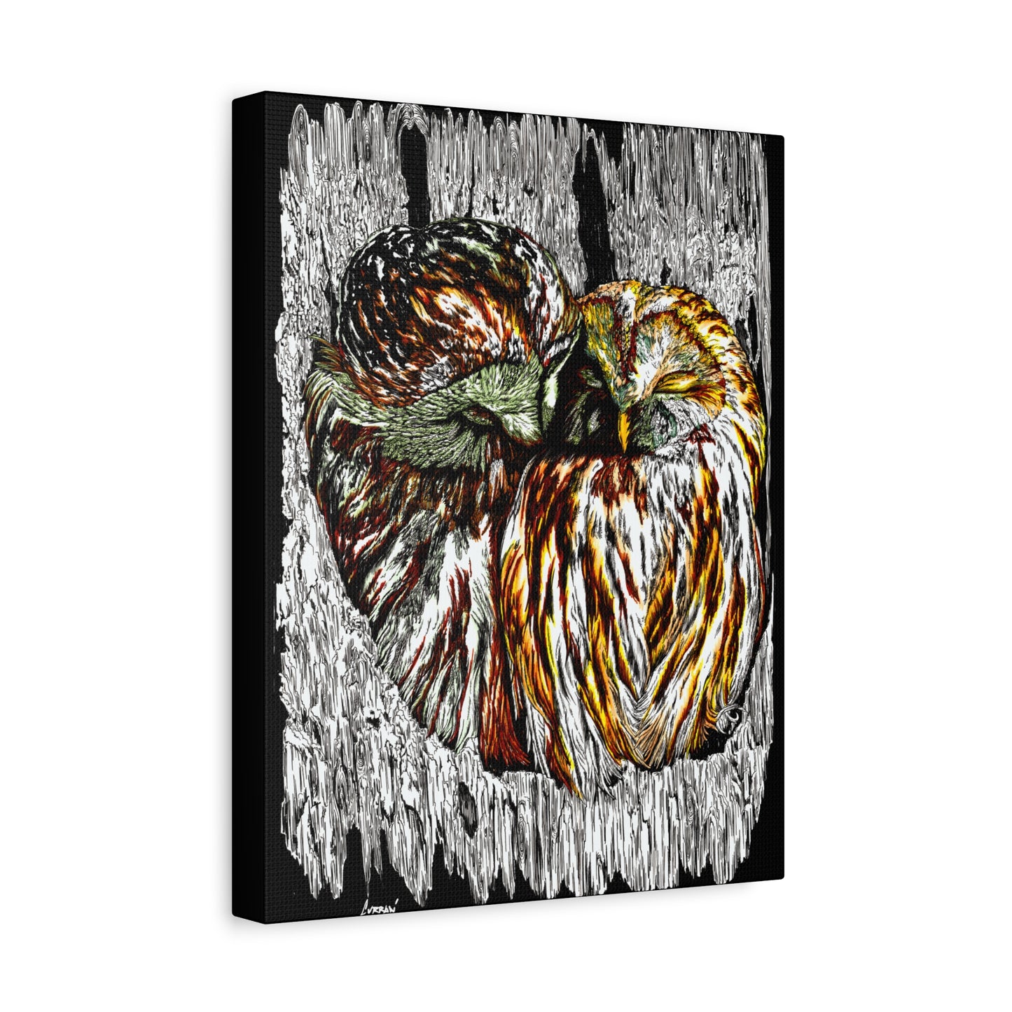 Owl Wall Art, Owl Print, Hand-Drawn Owls, Wildlife Art, Birds in Tree, Nature Wall Decor, Owl Lovers Gift, Woodland Art. Printed on Matte Canvas, Stretched, 1.25"